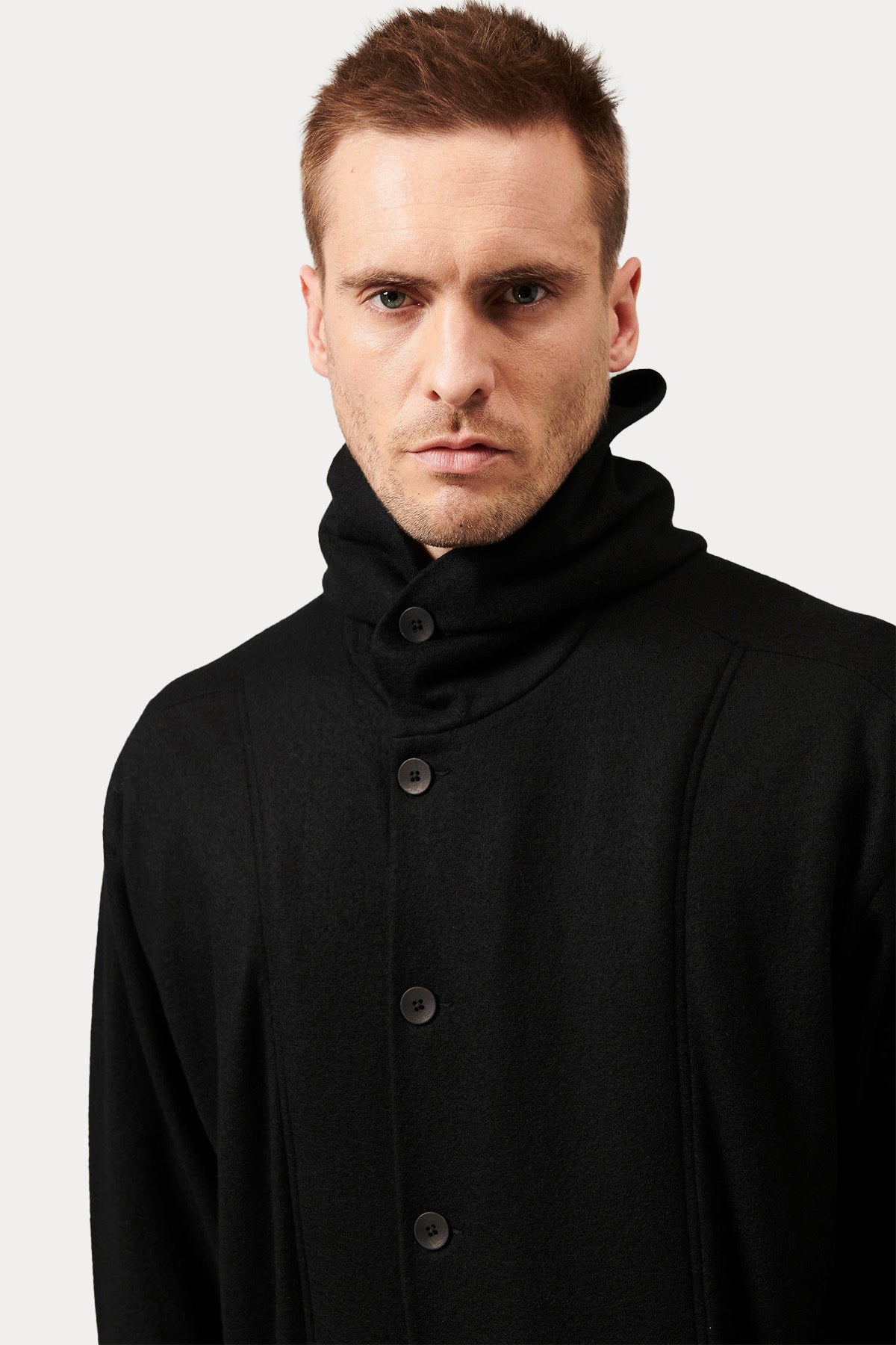 Transit Kapüşonlu Yün Uzun Ceket