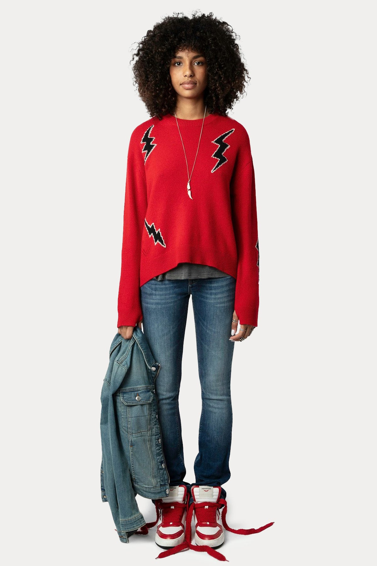 Zadig & Voltaire Şimşek Desenli İnce Örgü Kaşmir Triko