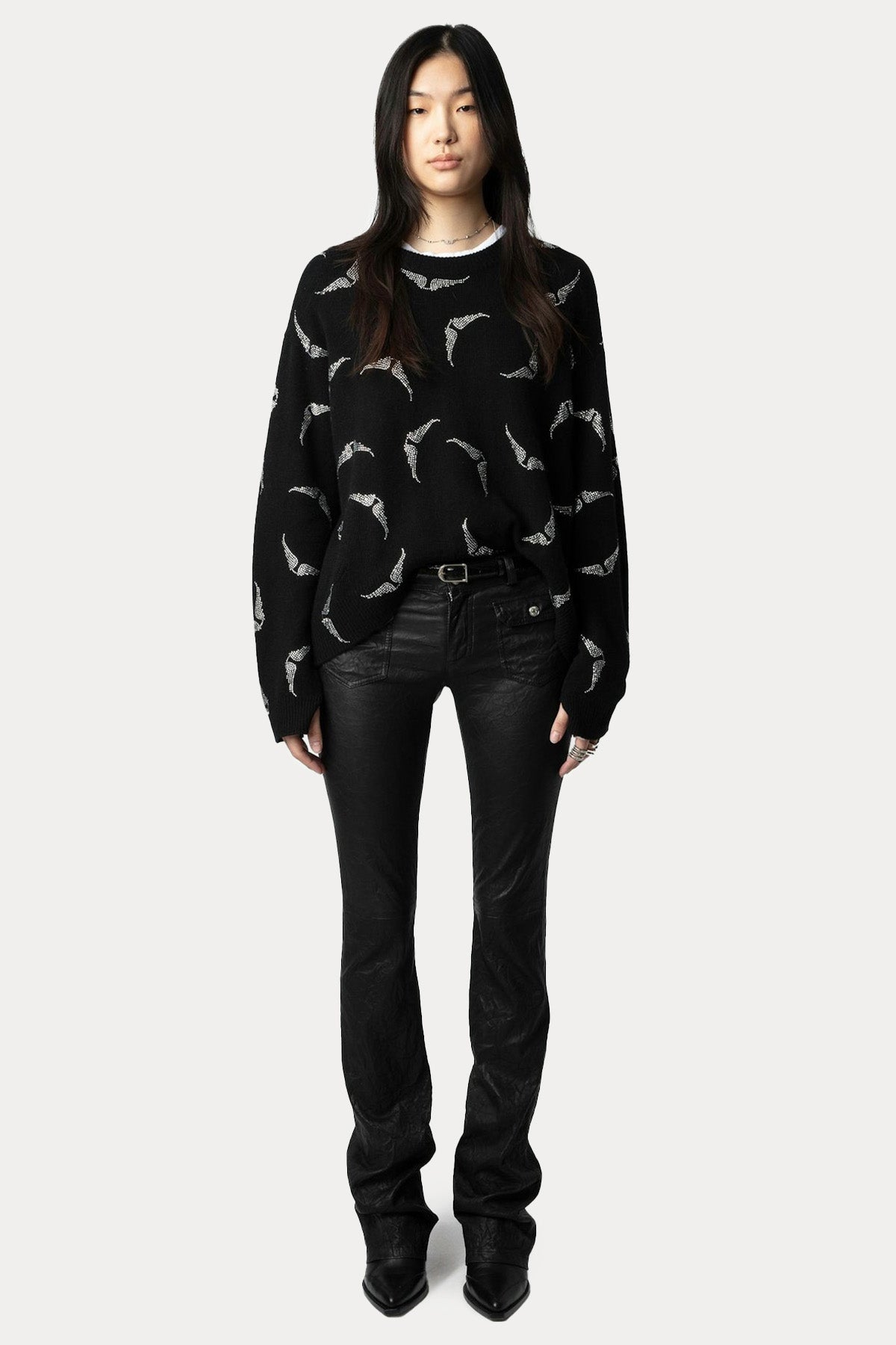 Zadig & Voltaire Loose Fit İkonik Kanat Logolu Kaşmir Triko