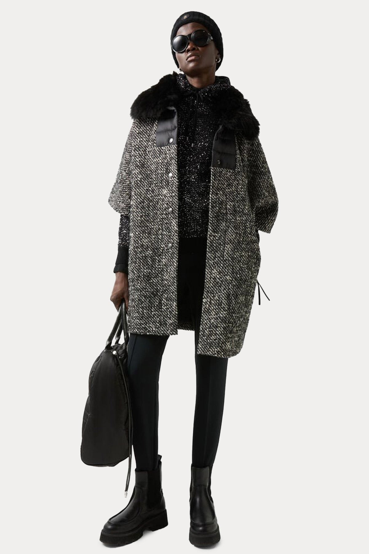 Bogner Gwen Kürklü Loose Fit Yün Kaban-Kaban-Libas