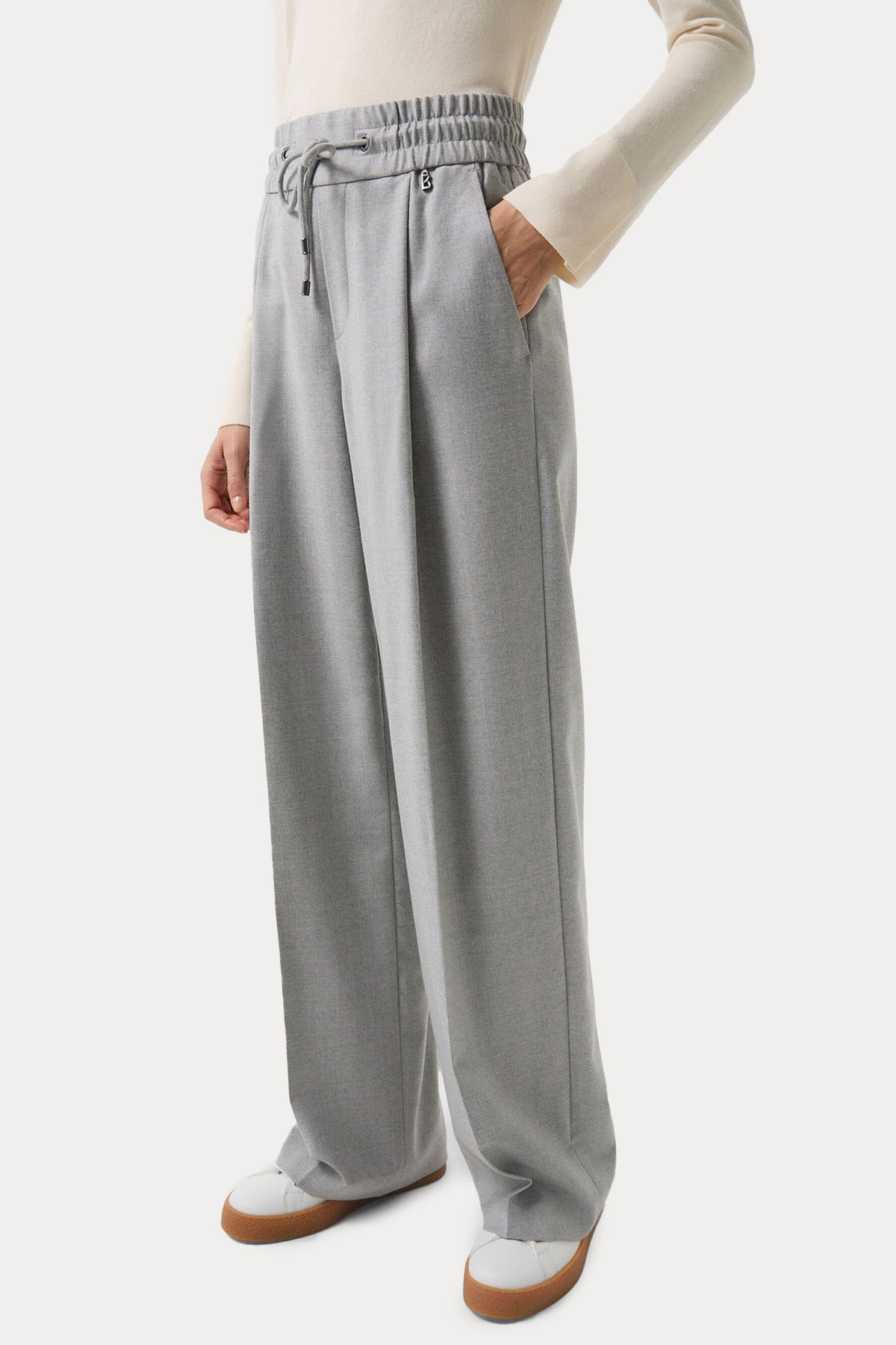 Bogner Ella Loose Fit Beli Lastikli Tek Pile Yün Pantolon-Pantolon-Libas