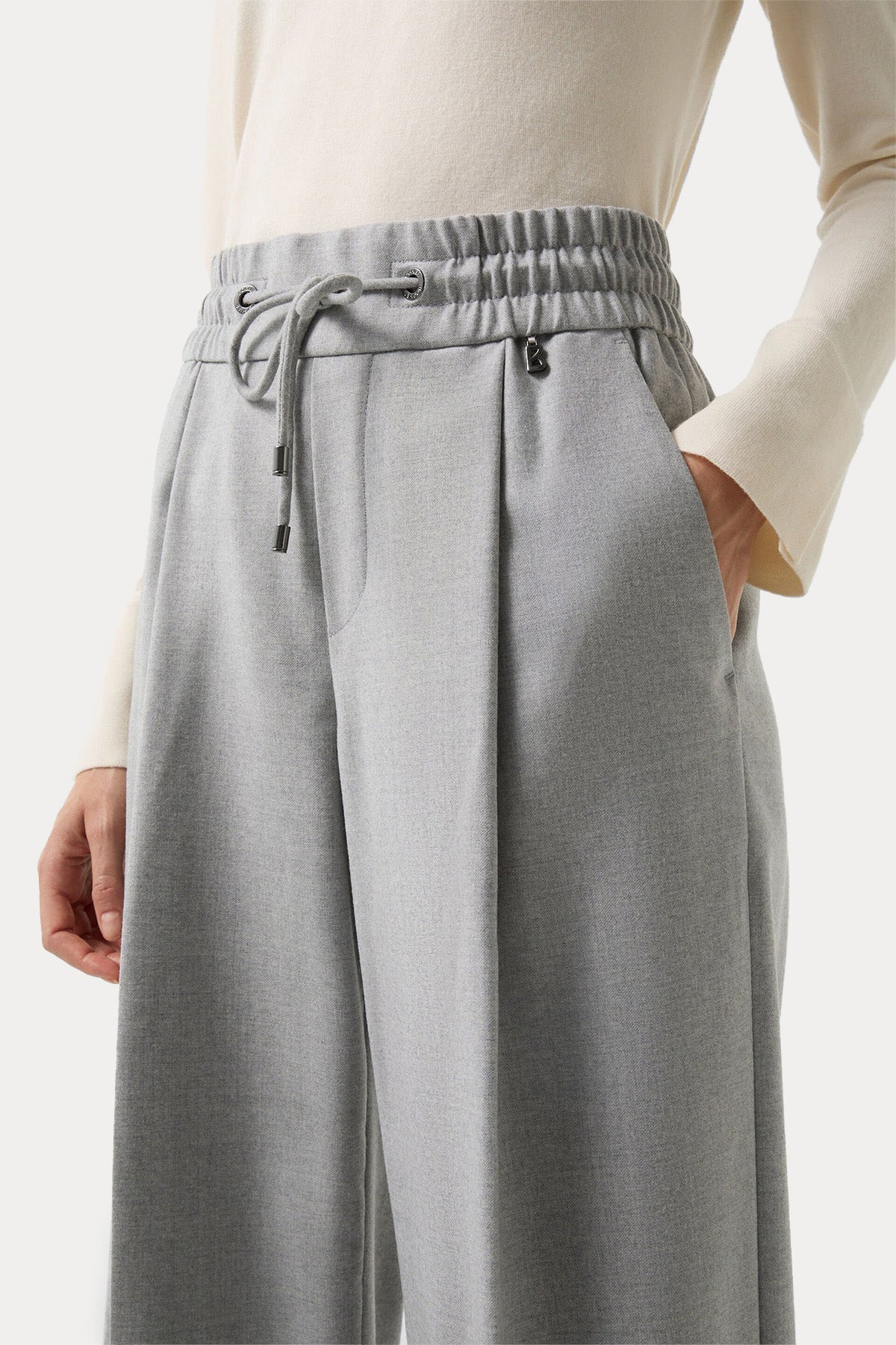 Bogner Ella Loose Fit Beli Lastikli Tek Pile Yün Pantolon-Pantolon-Libas