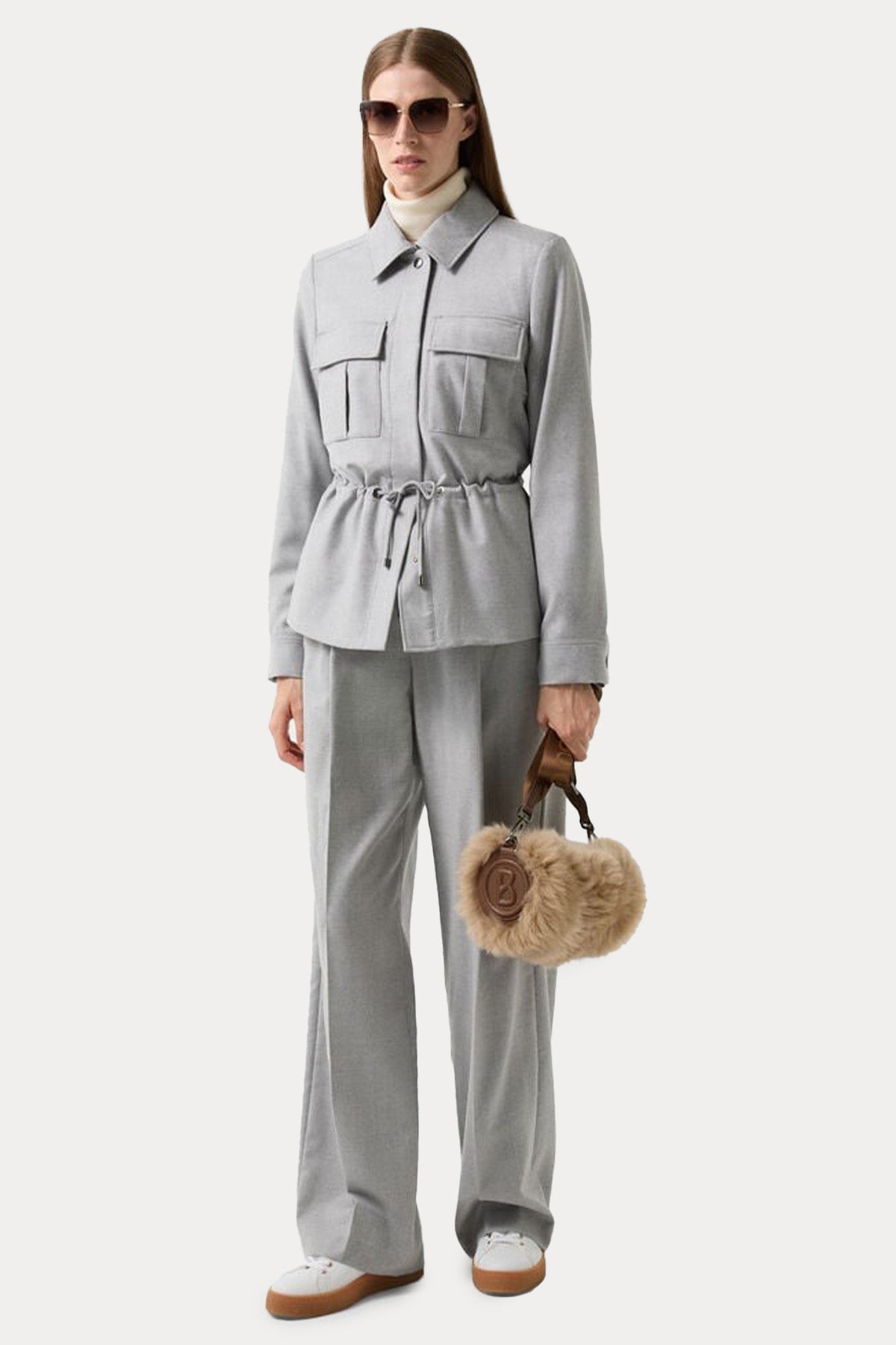 Bogner Ella Loose Fit Beli Lastikli Tek Pile Yün Pantolon-Pantolon-Libas