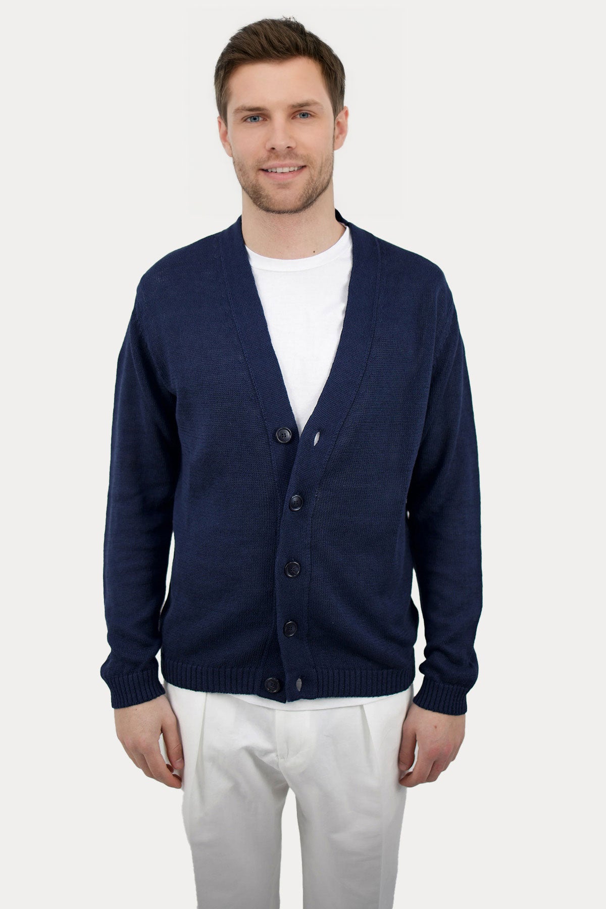 Manifattura V Yaka Örgü Keten Triko Ceket