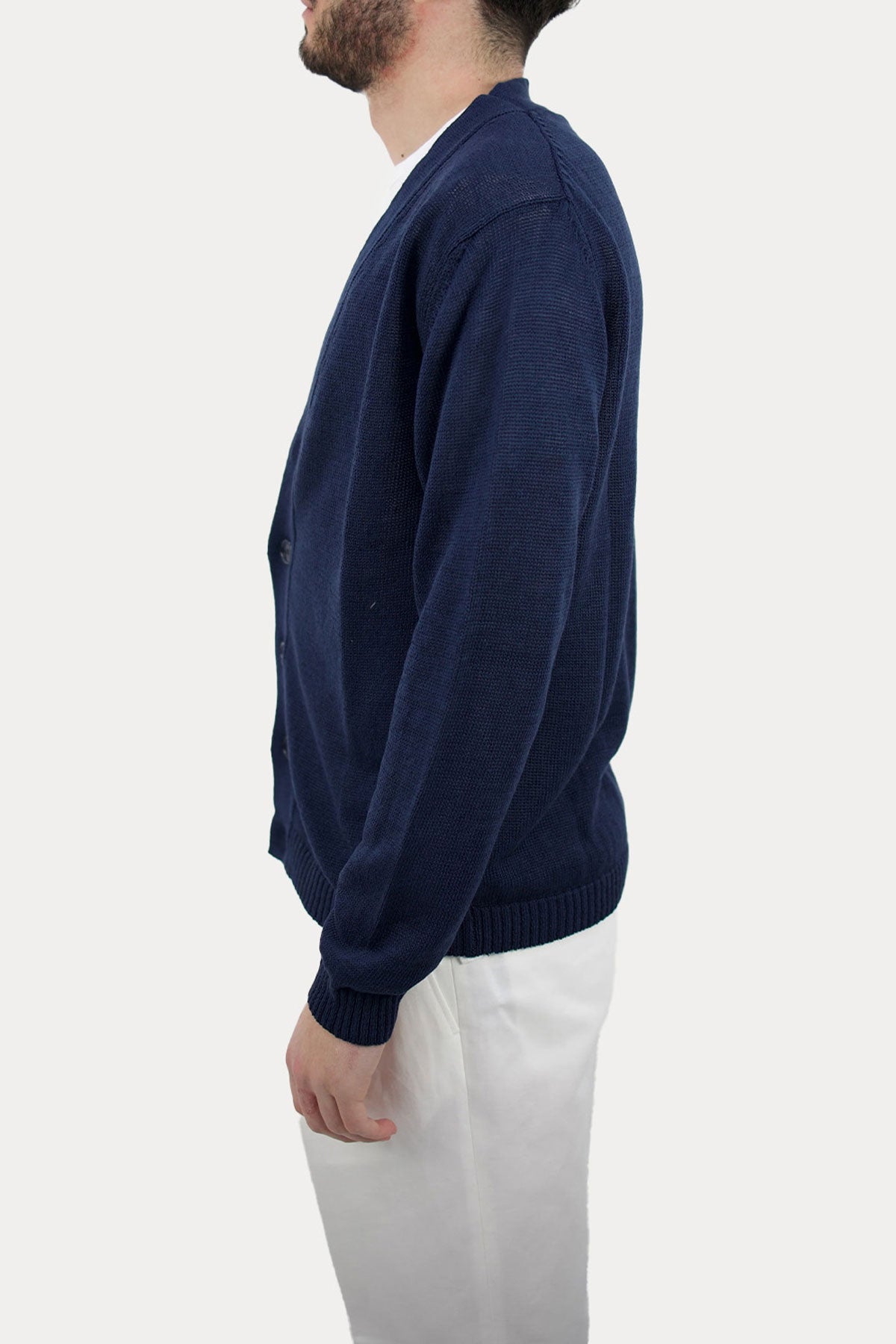 Manifattura V Yaka Örgü Keten Triko Ceket