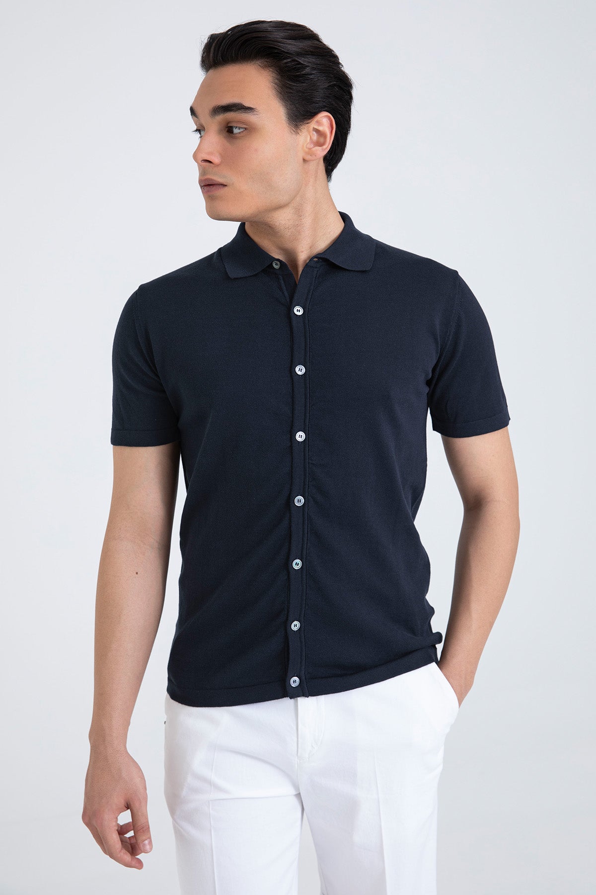 Manifattura Polo Yaka İnce Örgü Triko Gömlek