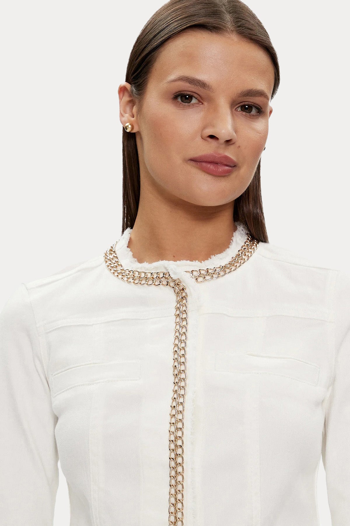 Liu Jo Yuvarlak Yaka Metal Aksesuarlı Denim Ceket