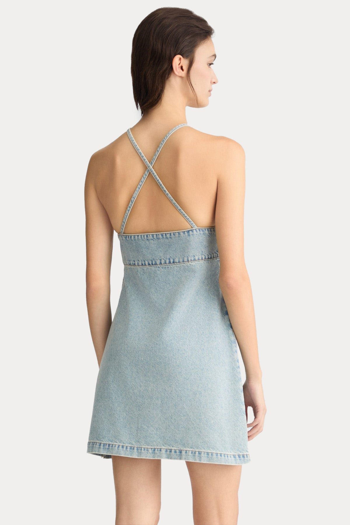 Liu Jo Çapraz Askılı Mini Denim Elbise-Elbise-Libas