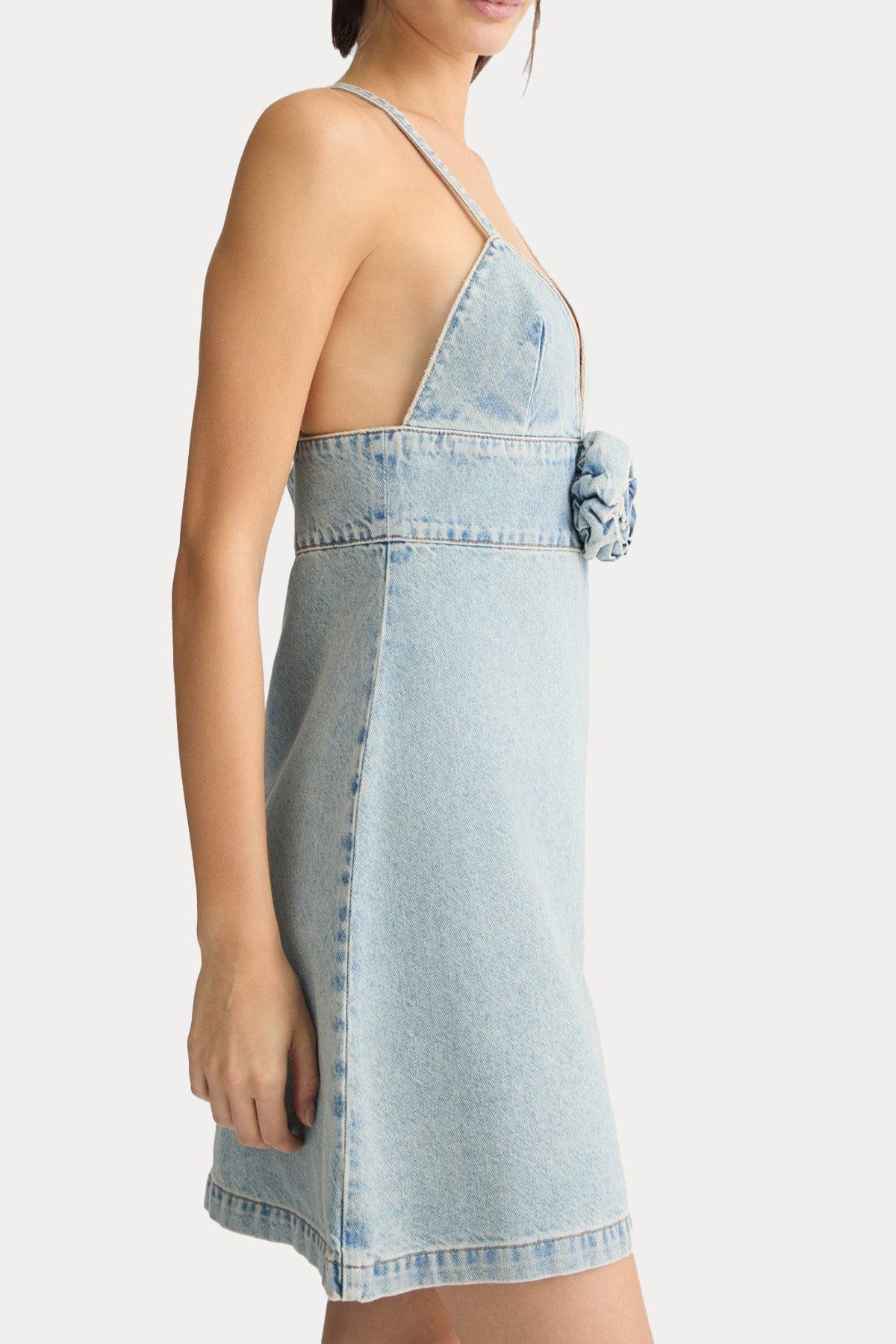 Liu Jo Çapraz Askılı Mini Denim Elbise-Elbise-Libas