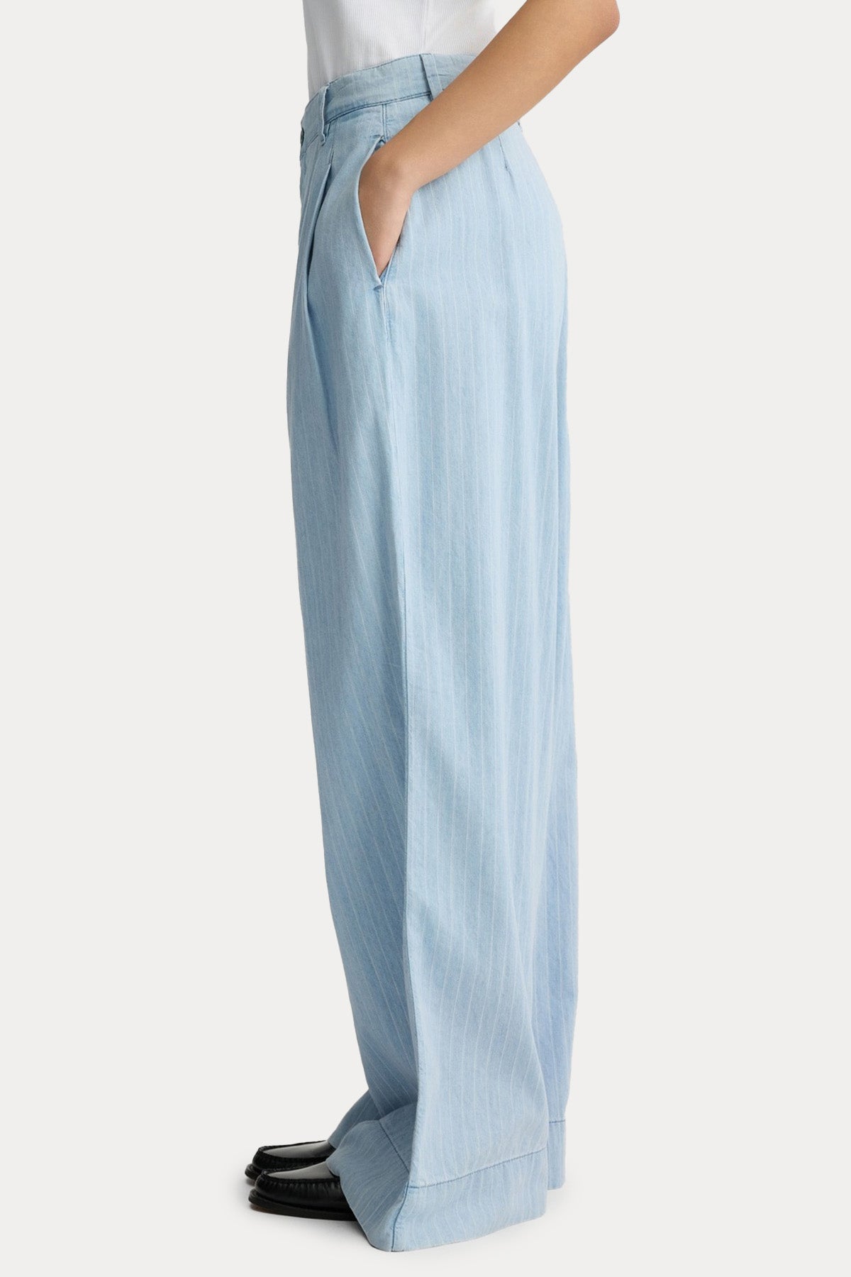 Liu Jo Geniş Kesim Çift Pileli Çizgili Denim Pantolon