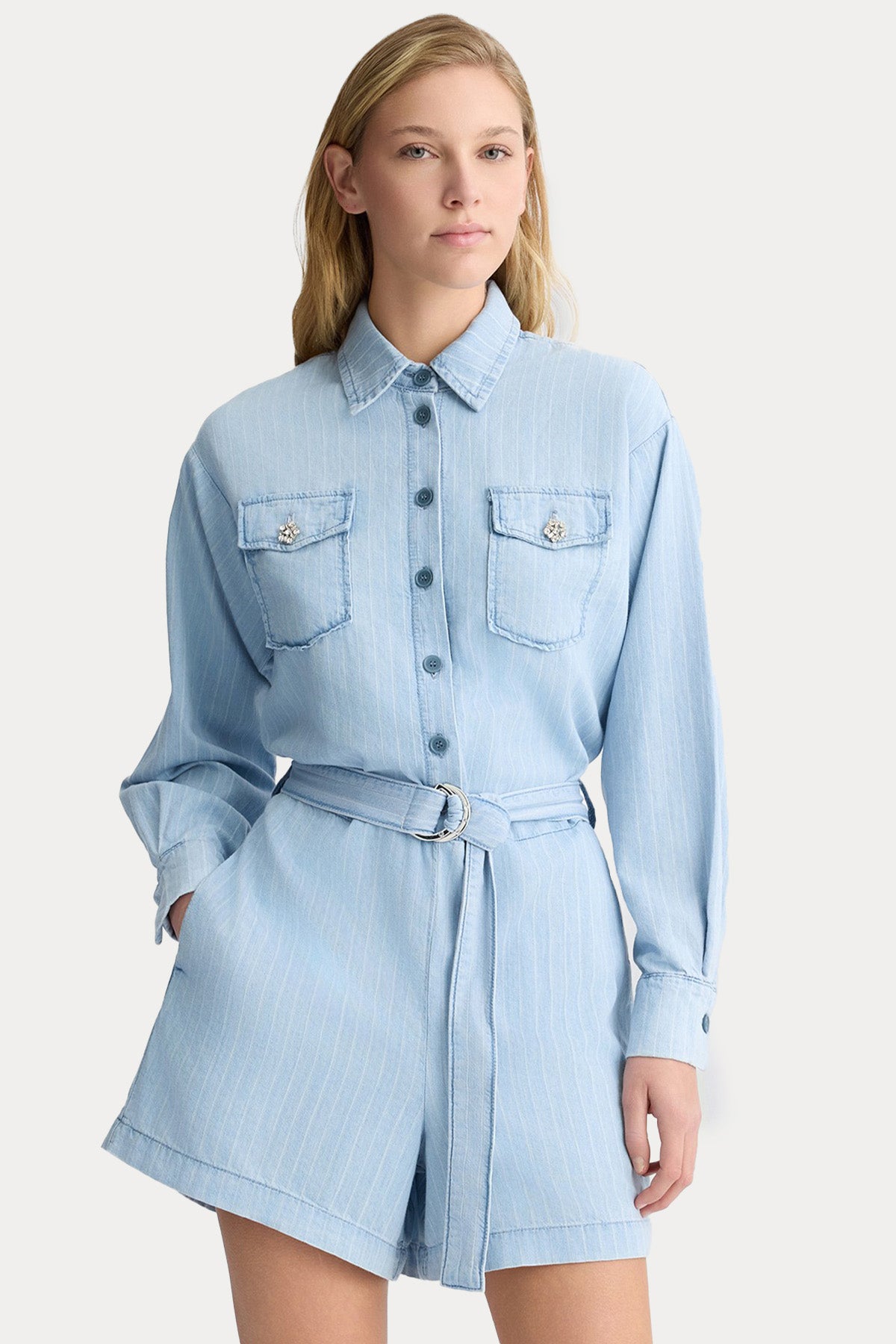 Liu Jo Çizgili Kemerli Denim Tulum