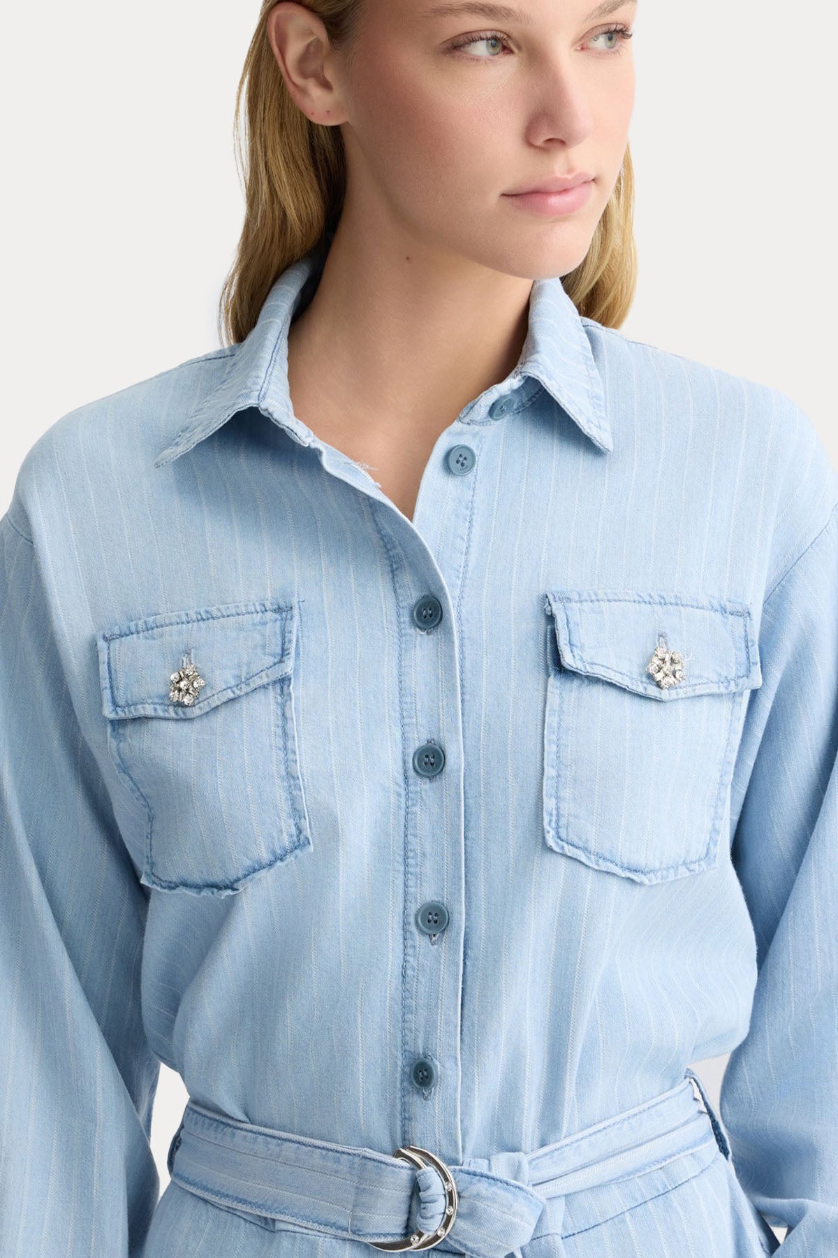 Liu Jo Çizgili Kemerli Denim Tulum