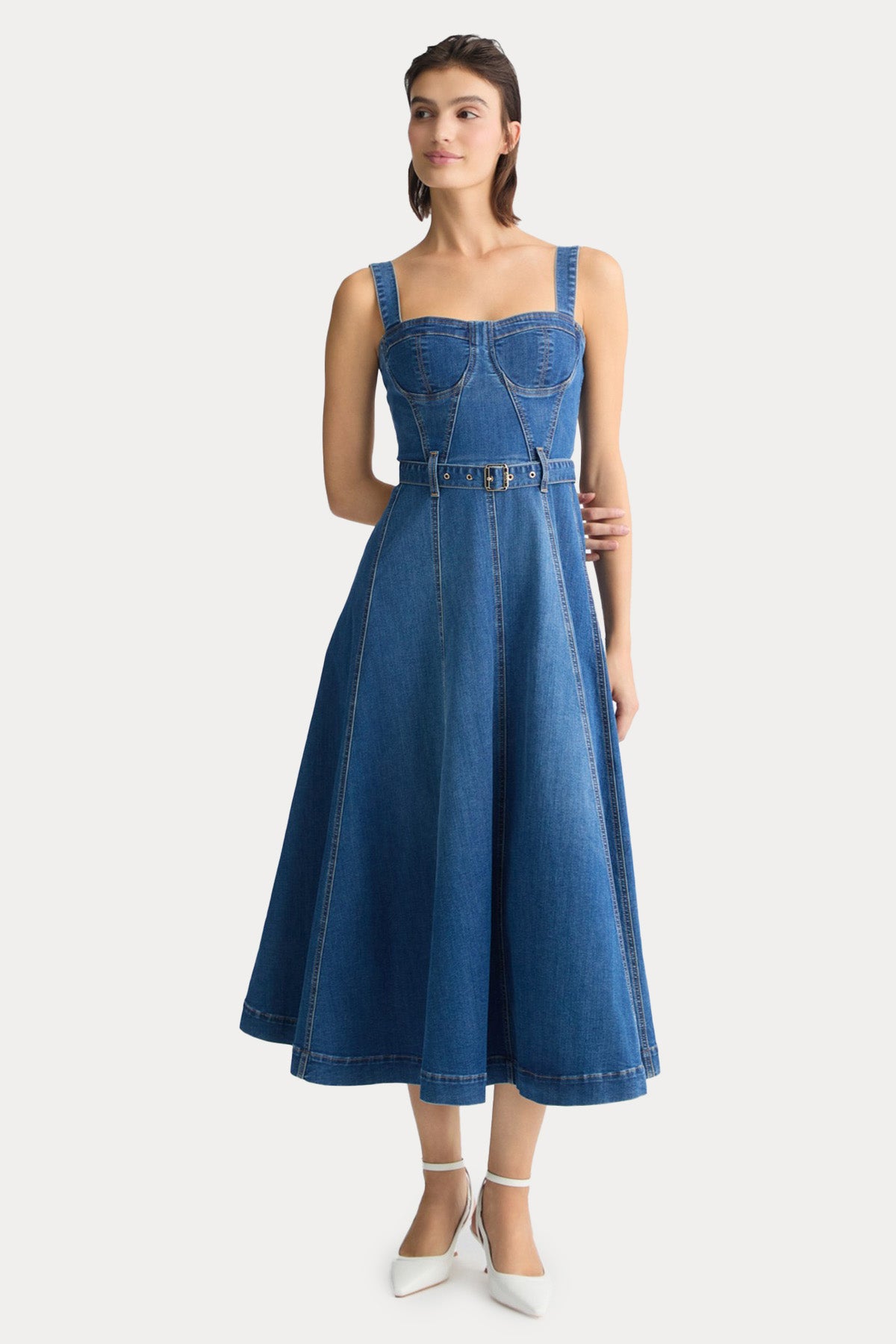 Liu Jo Kemerli Midi Denim Elbise-Elbise-Libas