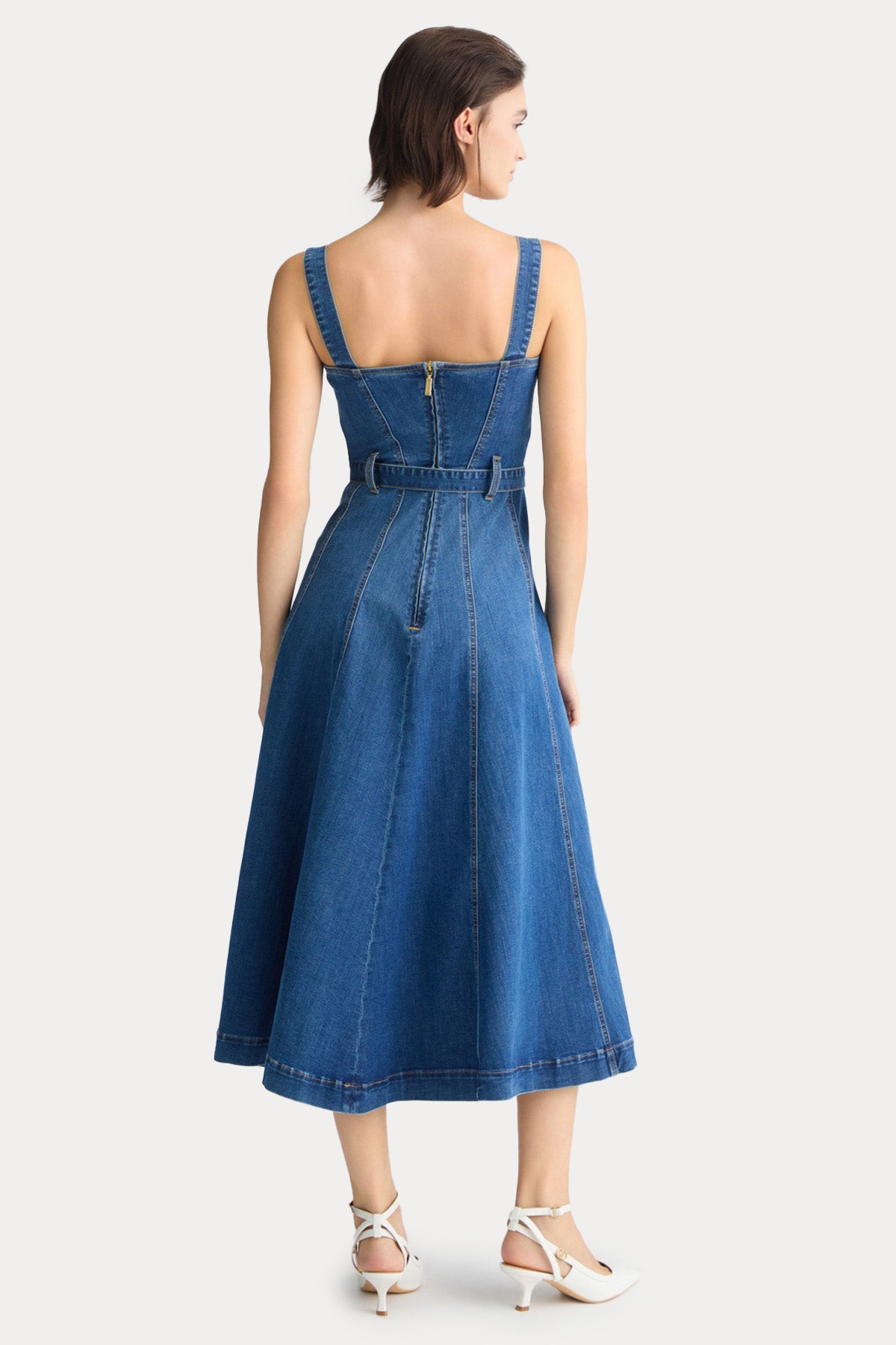 Liu Jo Kemerli Midi Denim Elbise-Elbise-Libas