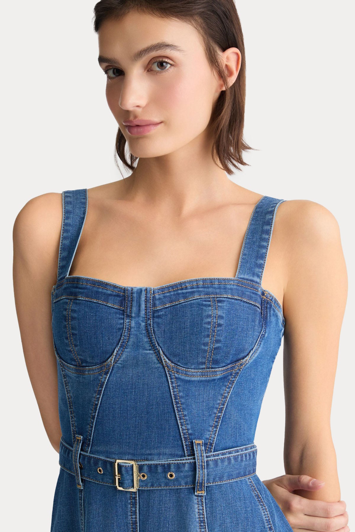 Liu Jo Kemerli Midi Denim Elbise-Elbise-Libas