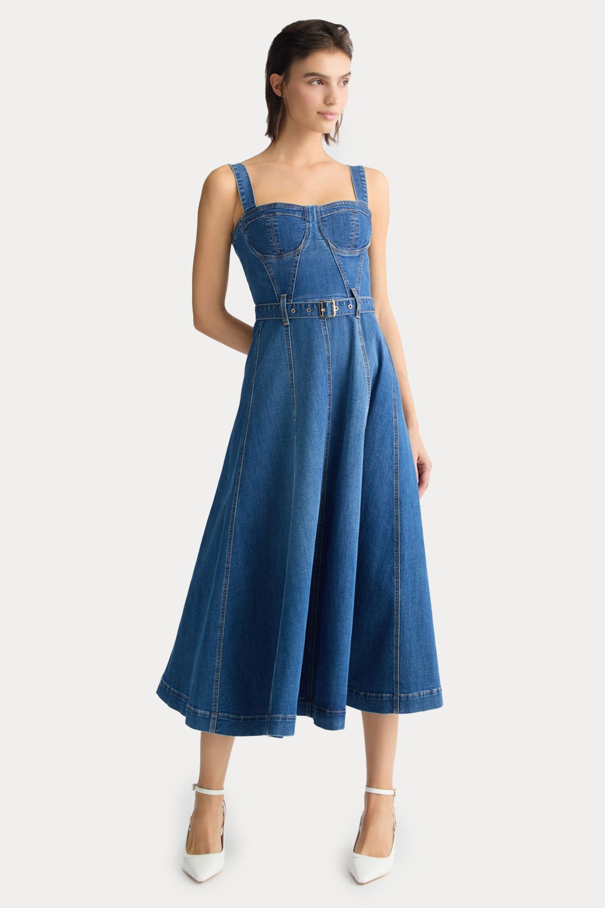 Liu Jo Kemerli Midi Denim Elbise-Elbise-Libas