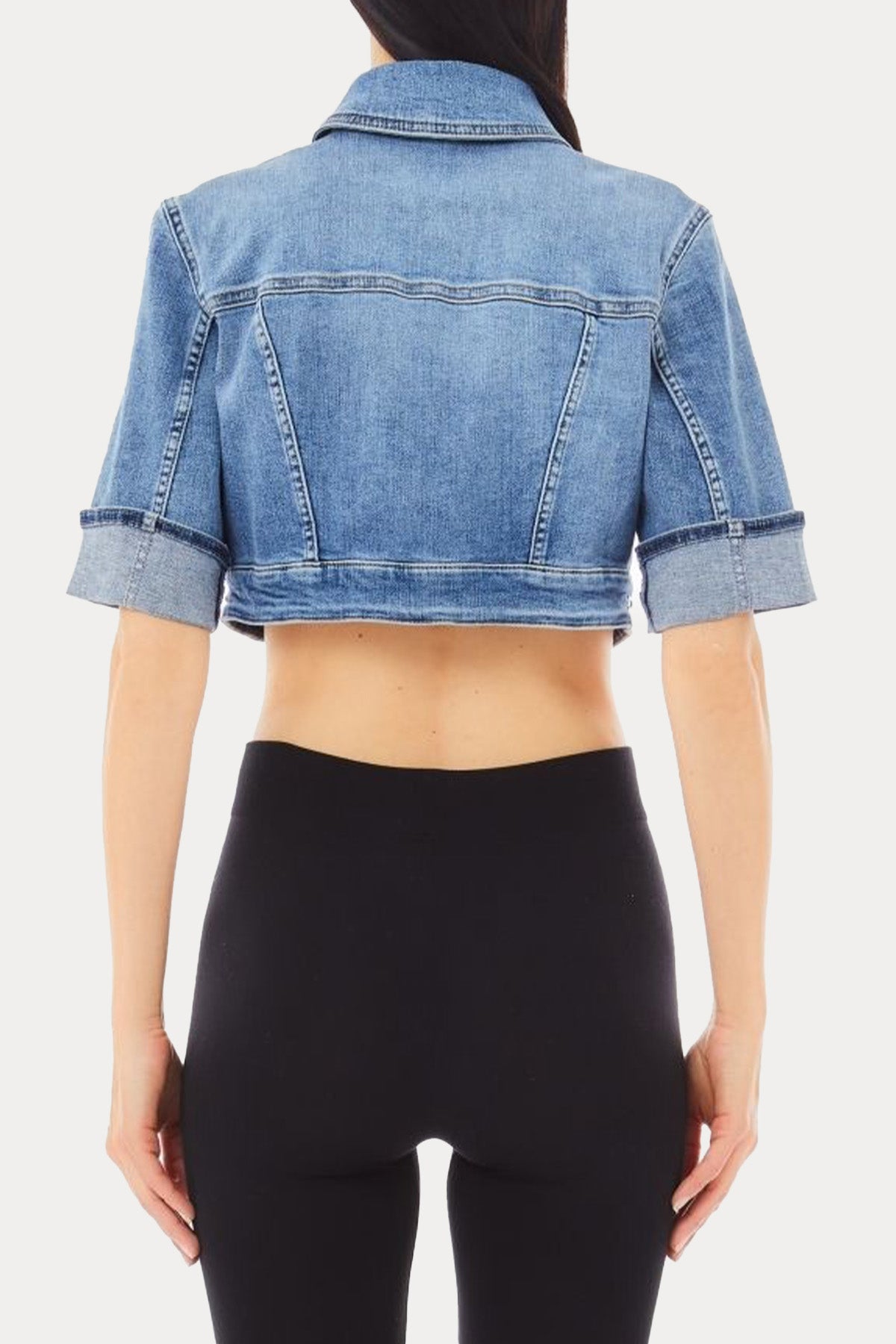 Liu Jo Parlak Taş Aksesuarlı Steç Crop Denim Ceket