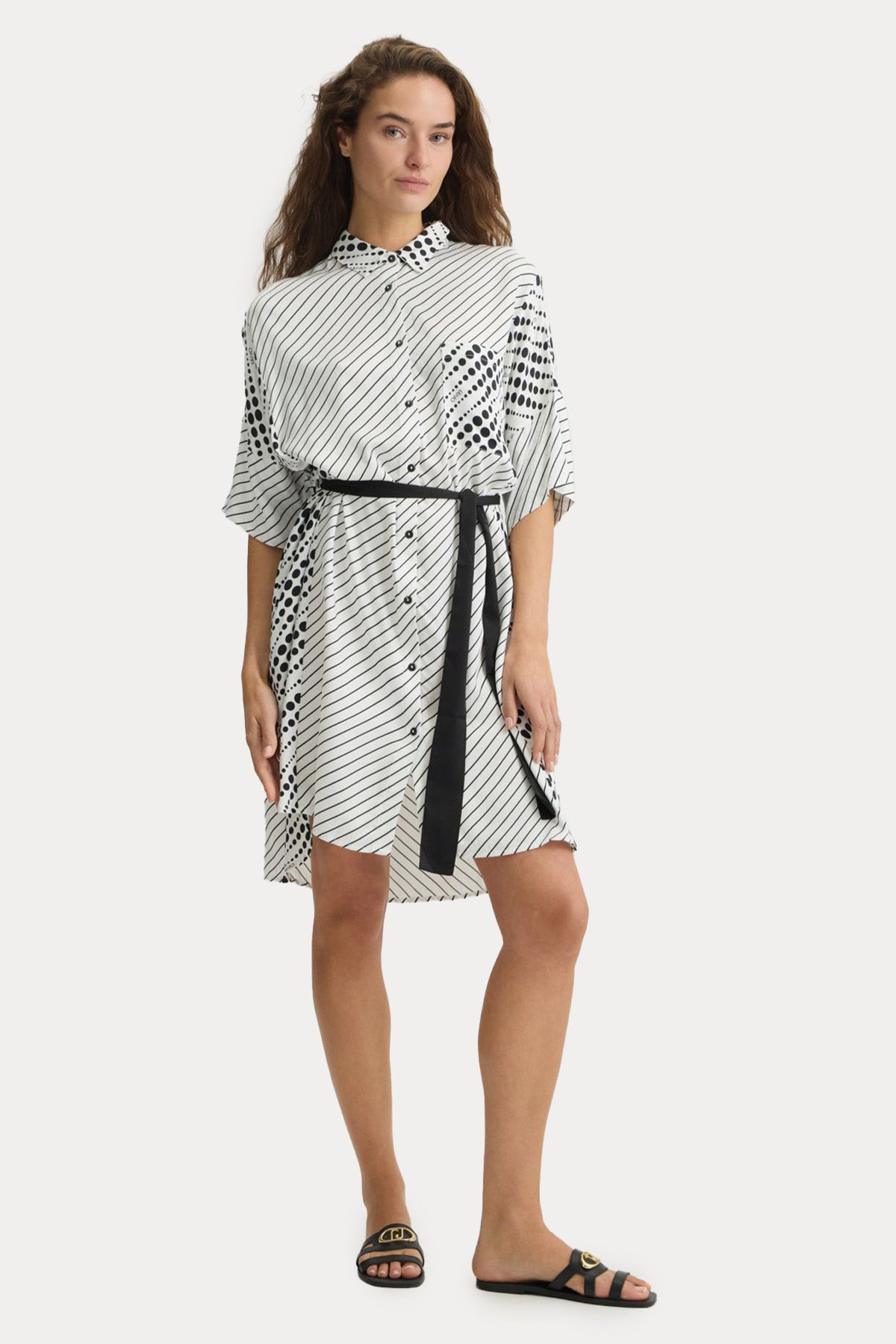 Liu Jo Çizgi ve Punatiyeli Kemerli Dizüstü Elbise