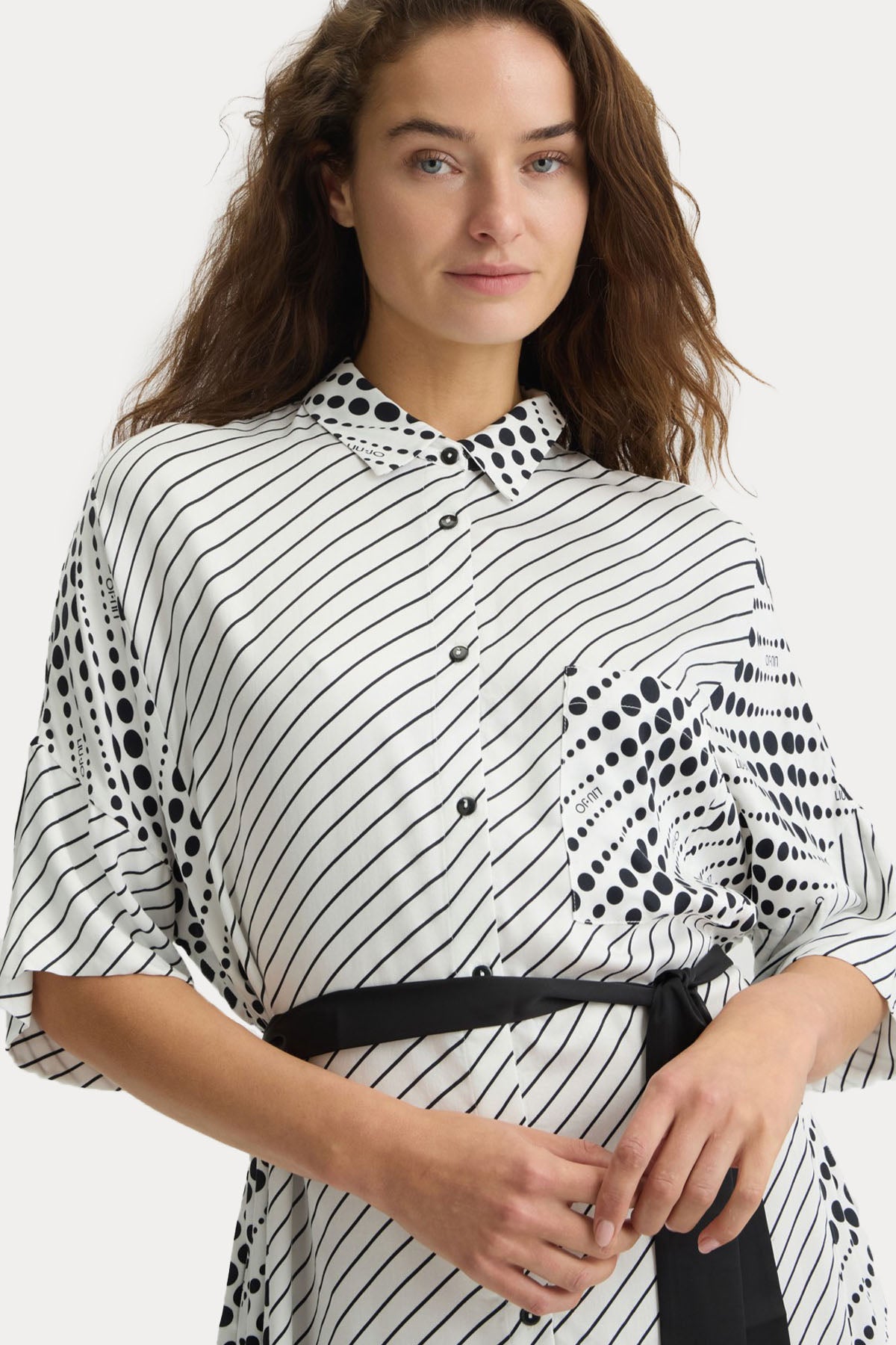 Liu Jo Çizgi ve Punatiyeli Kemerli Dizüstü Elbise