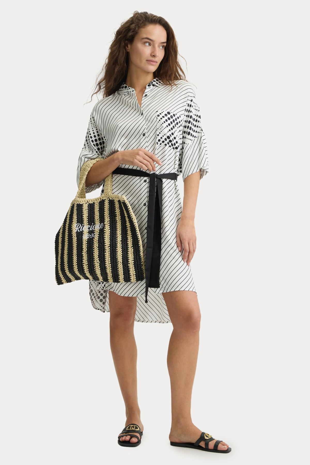 Liu Jo Çizgi ve Punatiyeli Kemerli Dizüstü Elbise