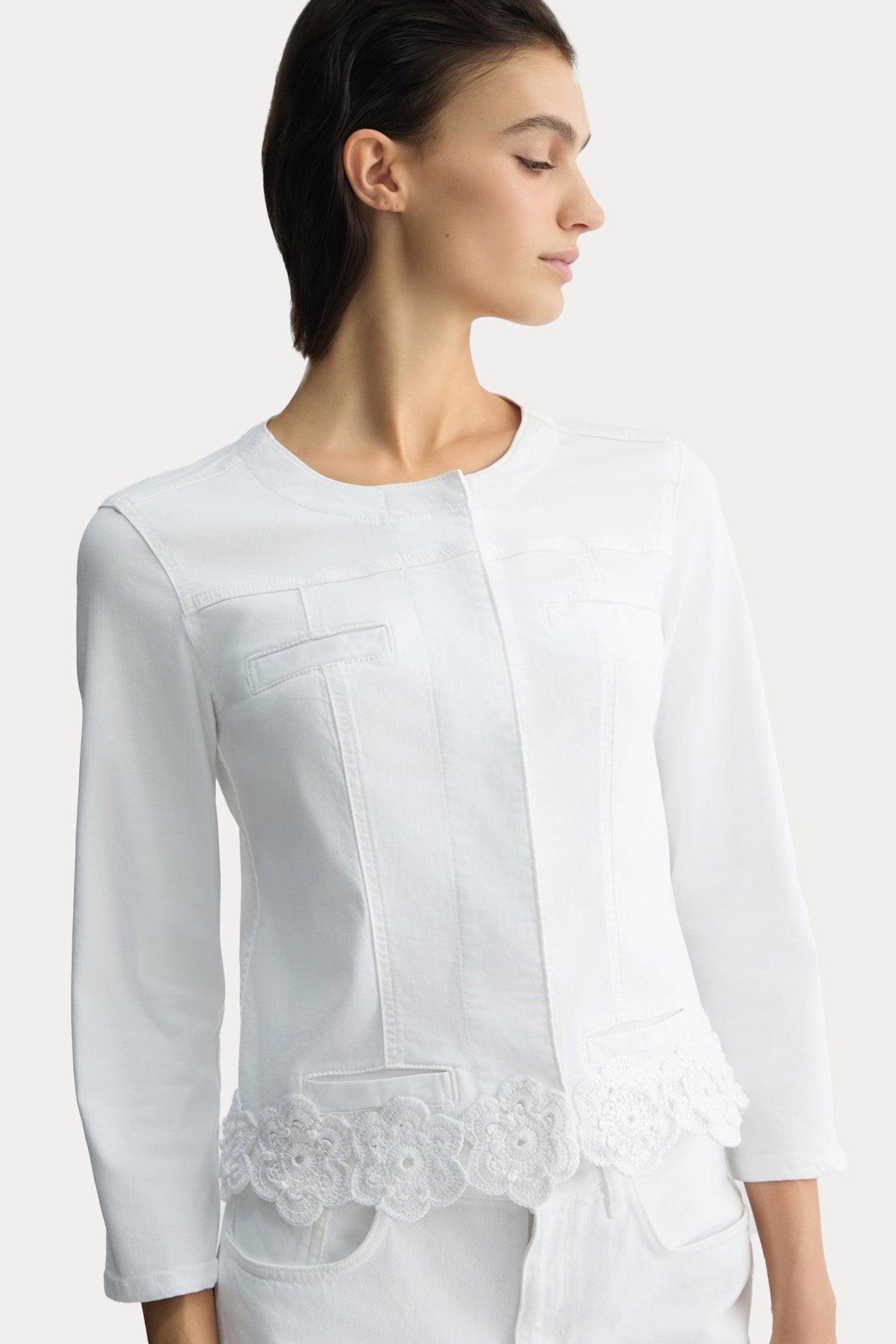 Liu Jo Slim Fit Nakış Örgü Detaylı Streç Denim Ceket