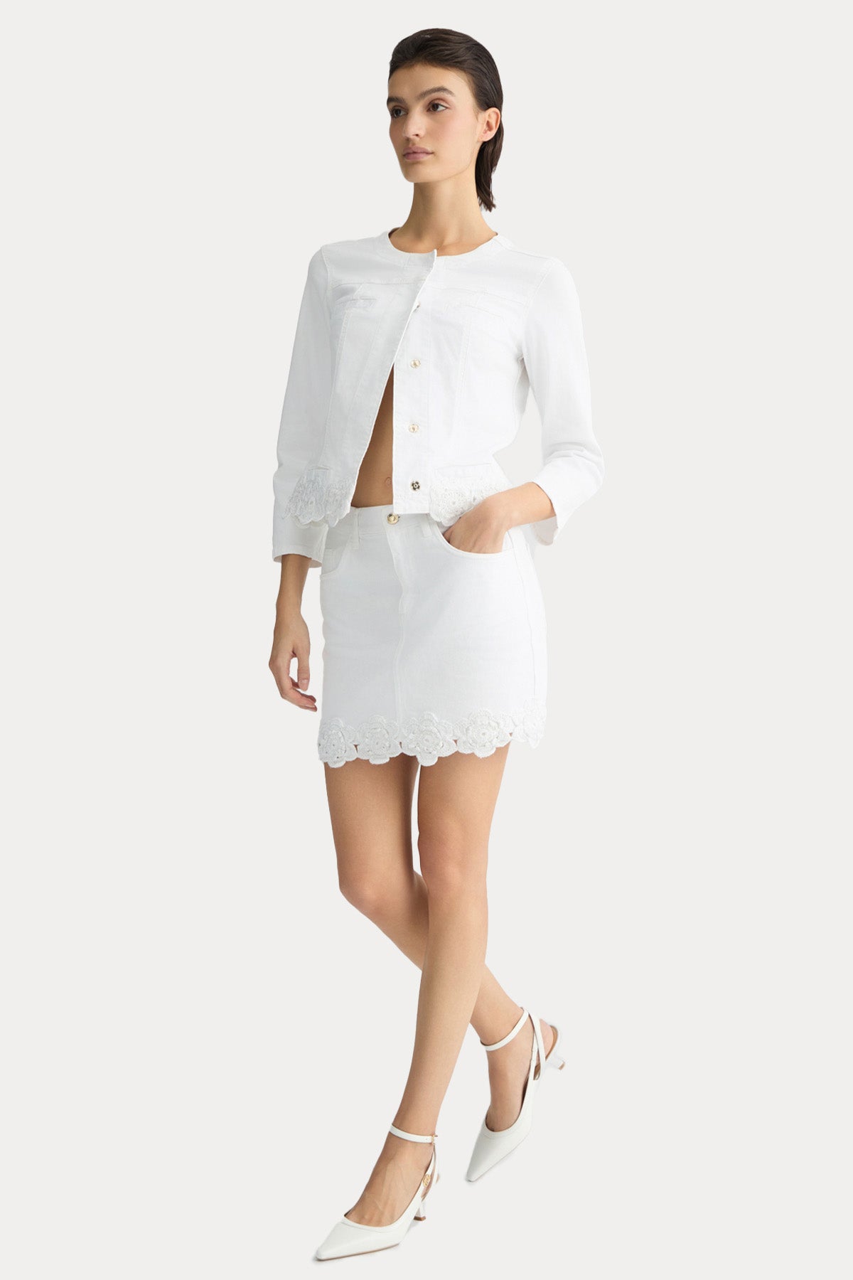 Liu Jo Slim Fit Nakış Örgü Detaylı Streç Denim Ceket