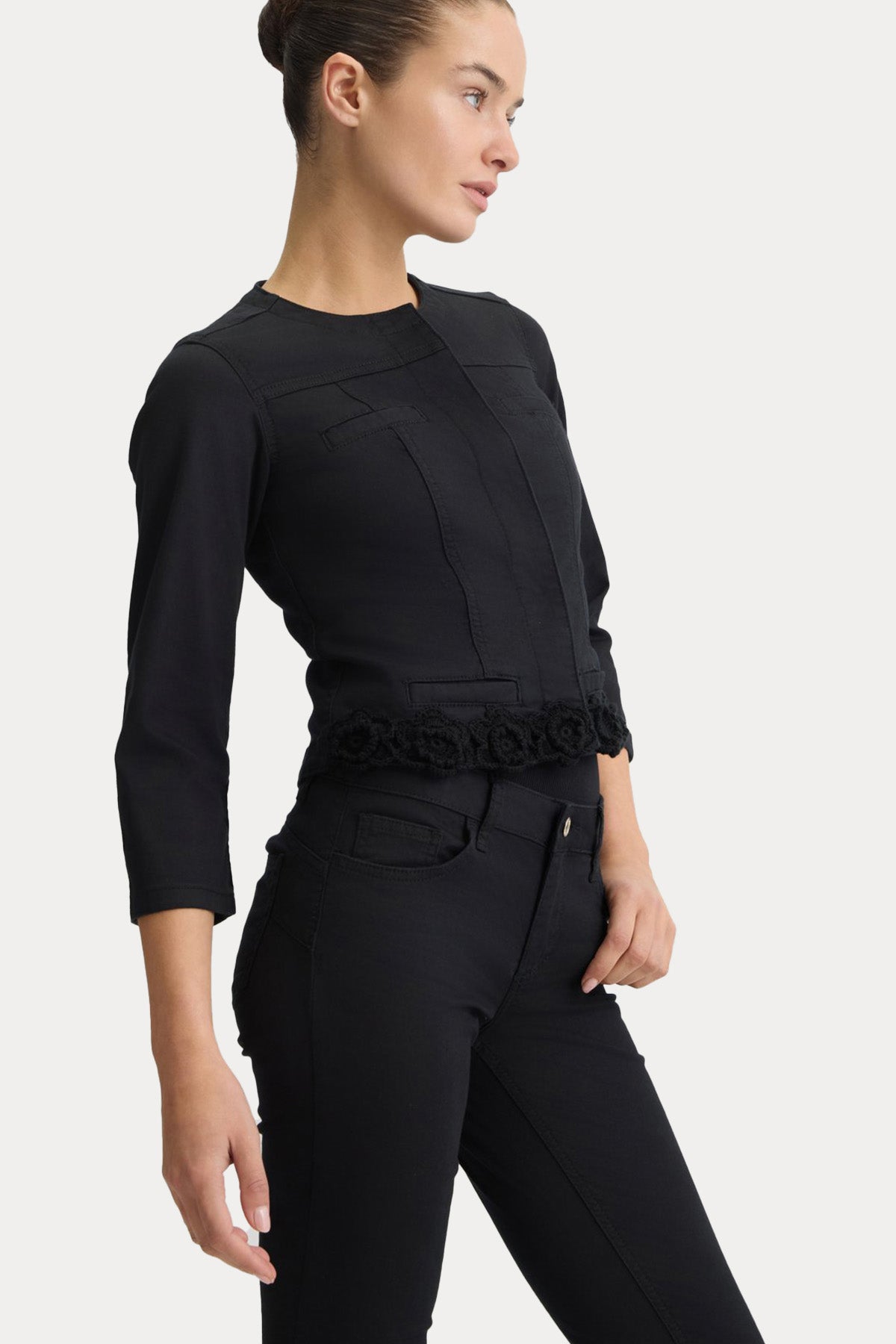 Liu Jo Slim Fit Nakış Örgü Detaylı Streç Denim Ceket