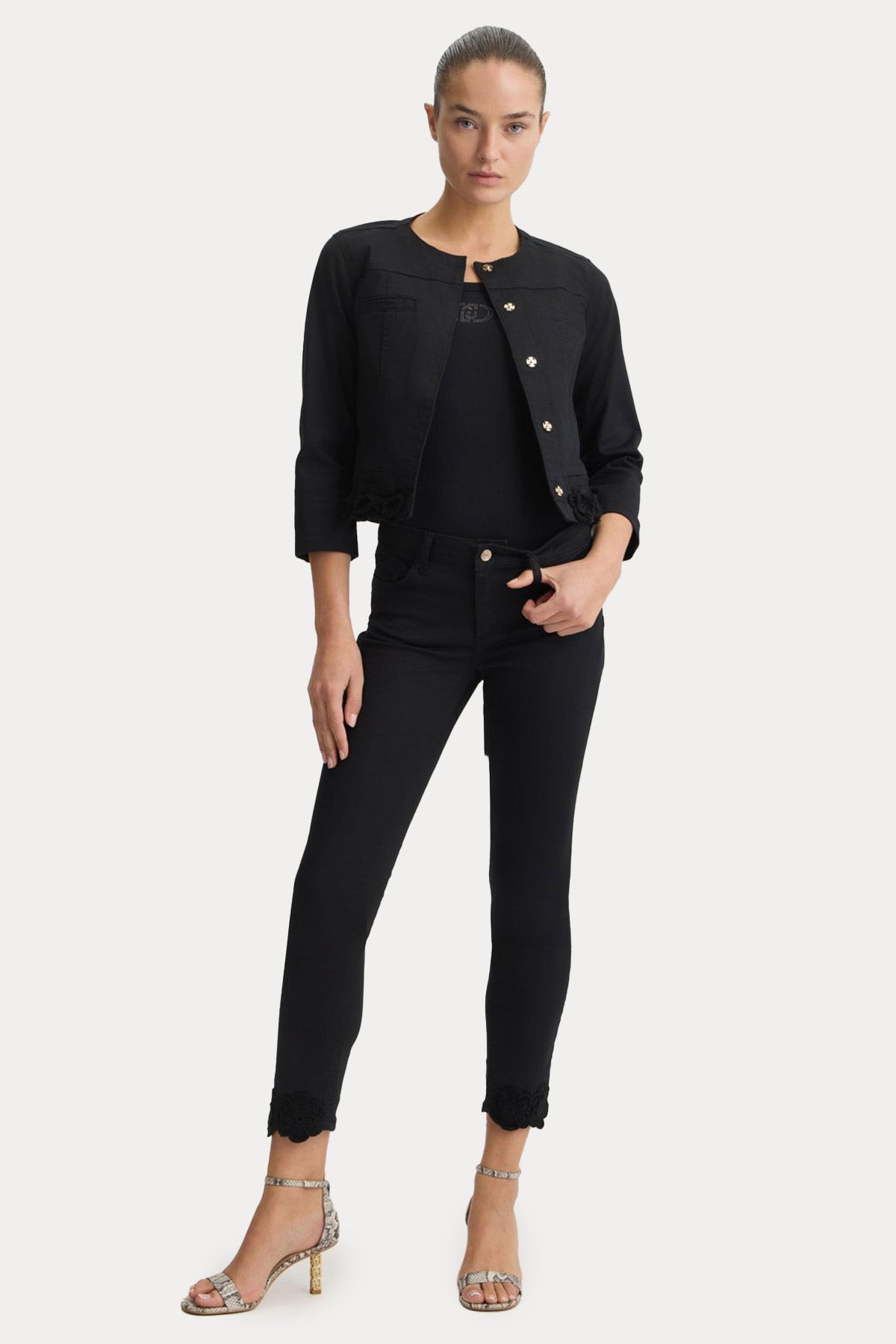 Liu Jo Slim Fit Nakış Örgü Detaylı Streç Denim Ceket