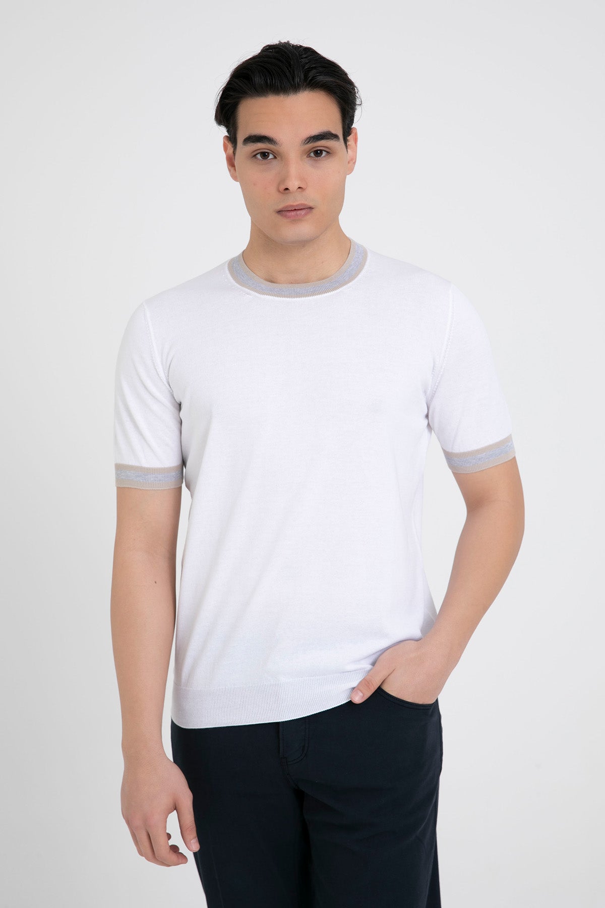 Gran Sasso Yuvarlak Yaka İnce Örgü Triko