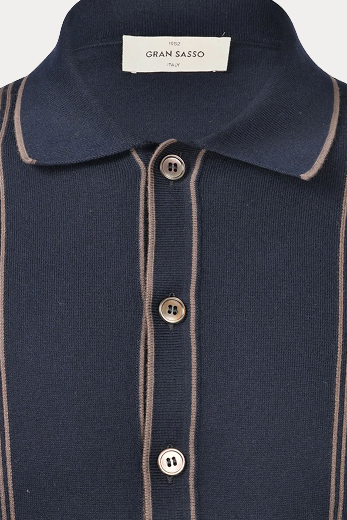Gran Sasso Polo Yaka İnce Örgü Çizgili Triko Gömlek