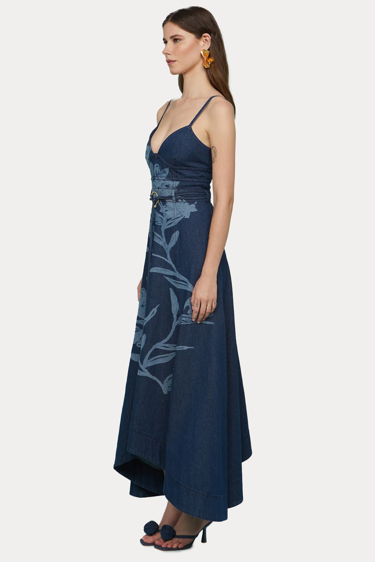 Amur Askılı Kemerli Maxi Denim Elbise