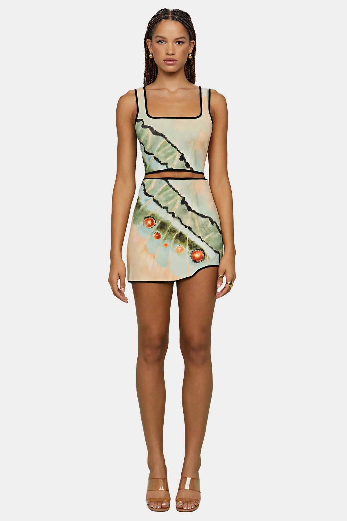 Amur Diyagonal Desenli Bluz Etek Set