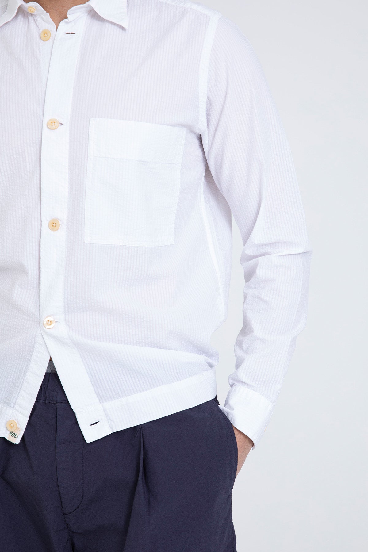 Tintoria Mattei Beli Lastikli Spor Cepli Gömlek