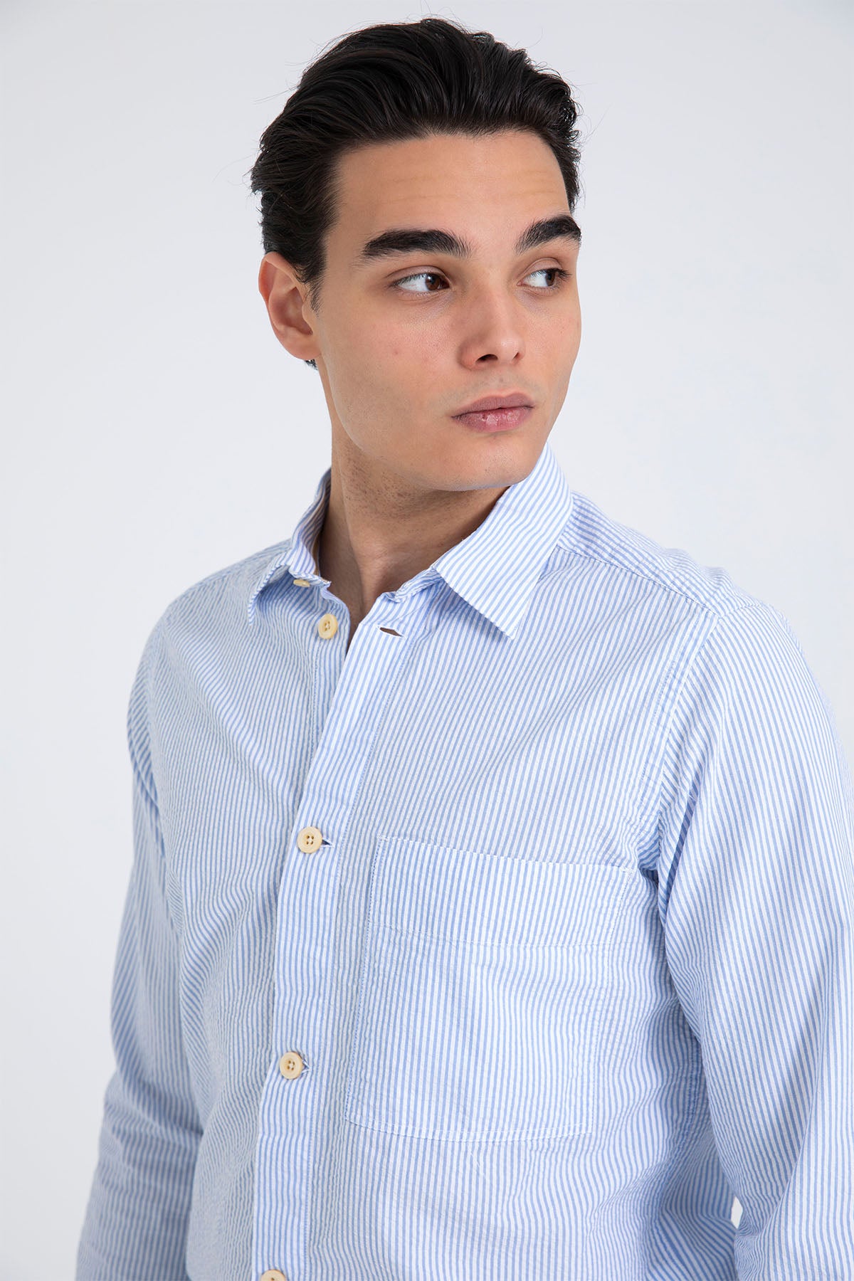 Tintoria Mattei Beli Lastikli Spor Cepli Çizgili Gömlek