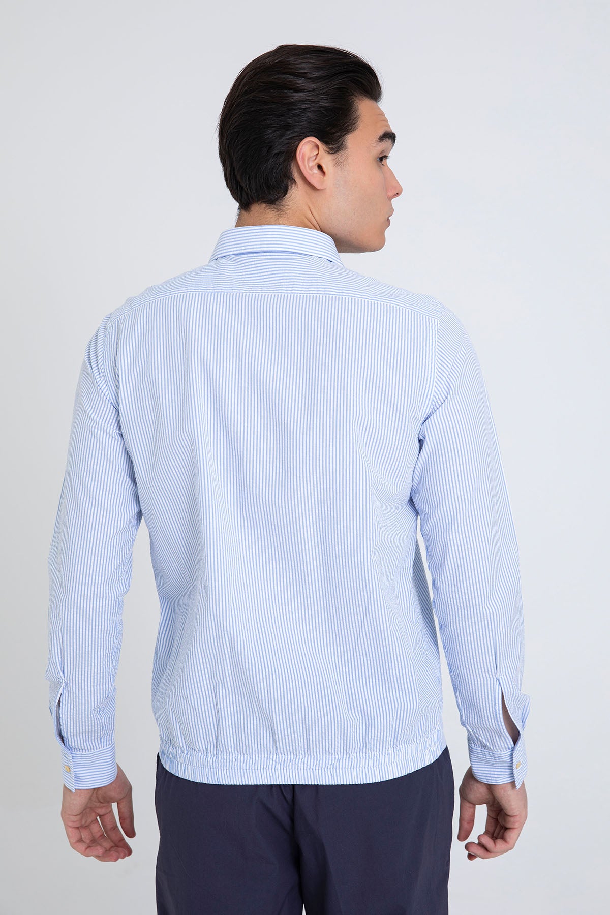 Tintoria Mattei Beli Lastikli Spor Cepli Çizgili Gömlek