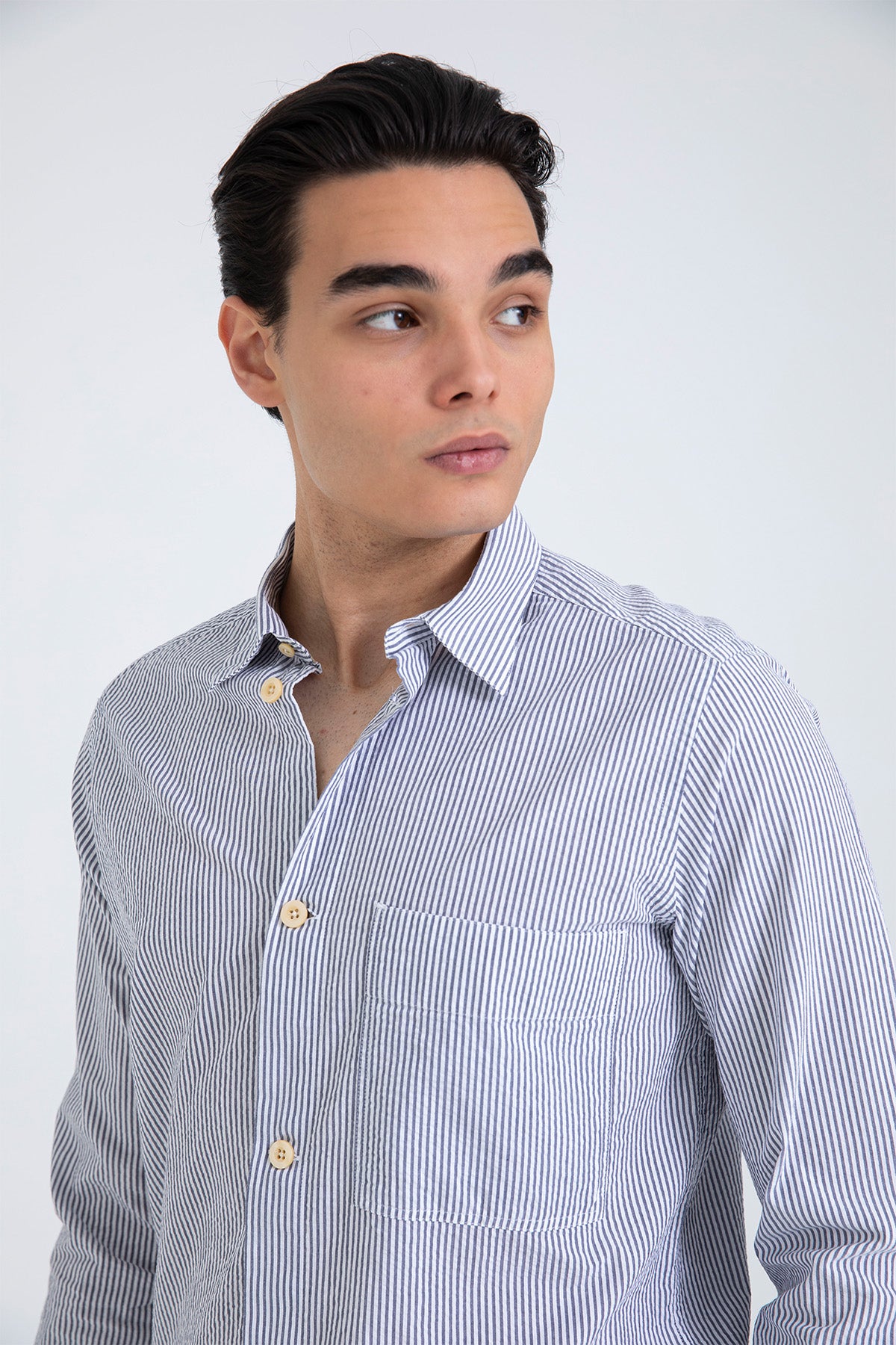 Tintoria Mattei Beli Lastikli Spor Cepli Çizgili Gömlek