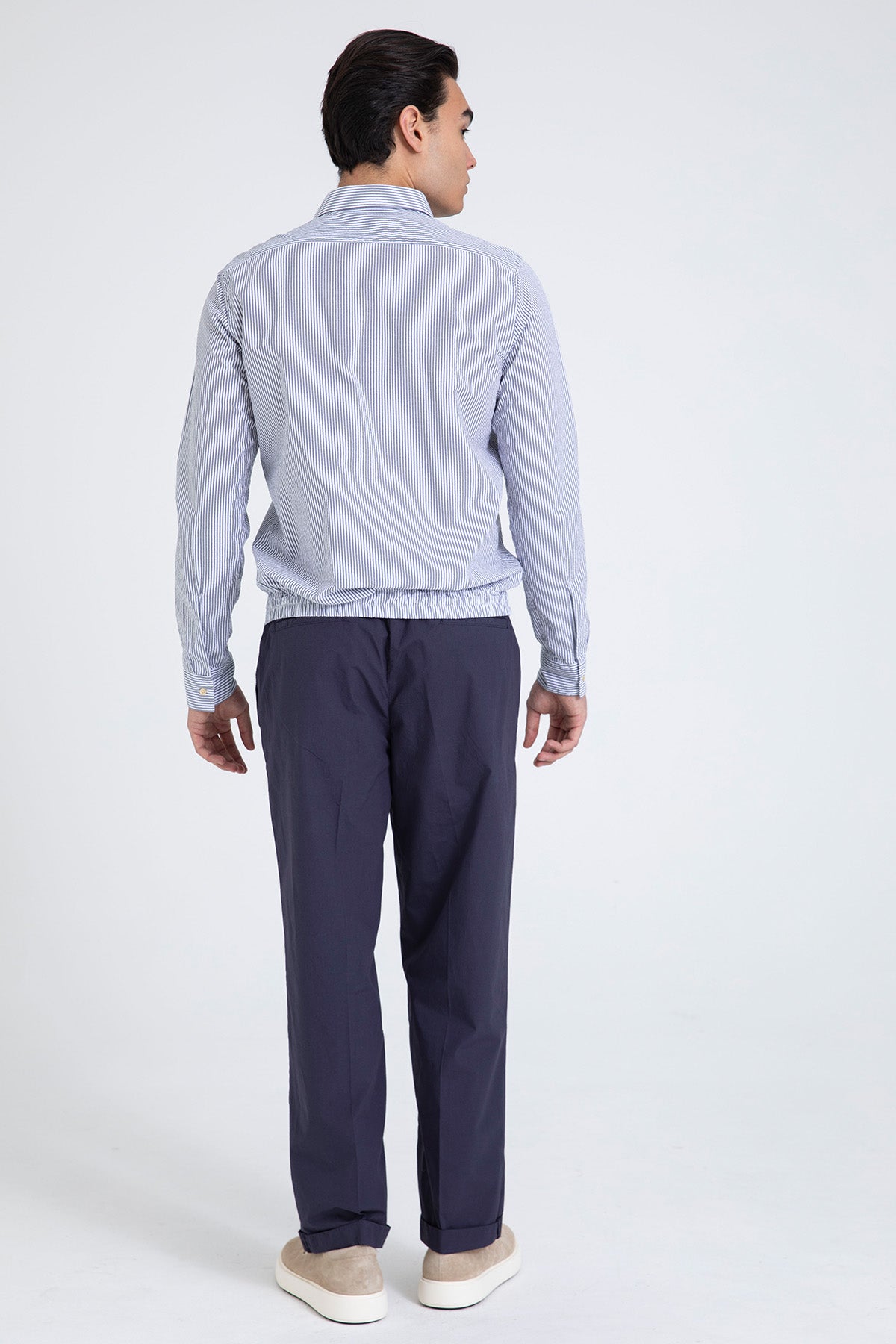 Tintoria Mattei Beli Lastikli Spor Cepli Çizgili Gömlek