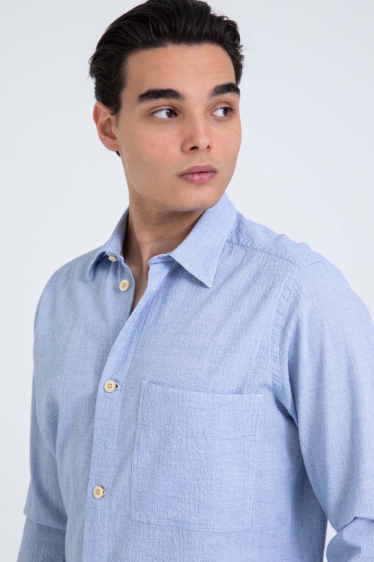 Tintoria Mattei Beli Lastikli Spor Cepli Streç Gömlek