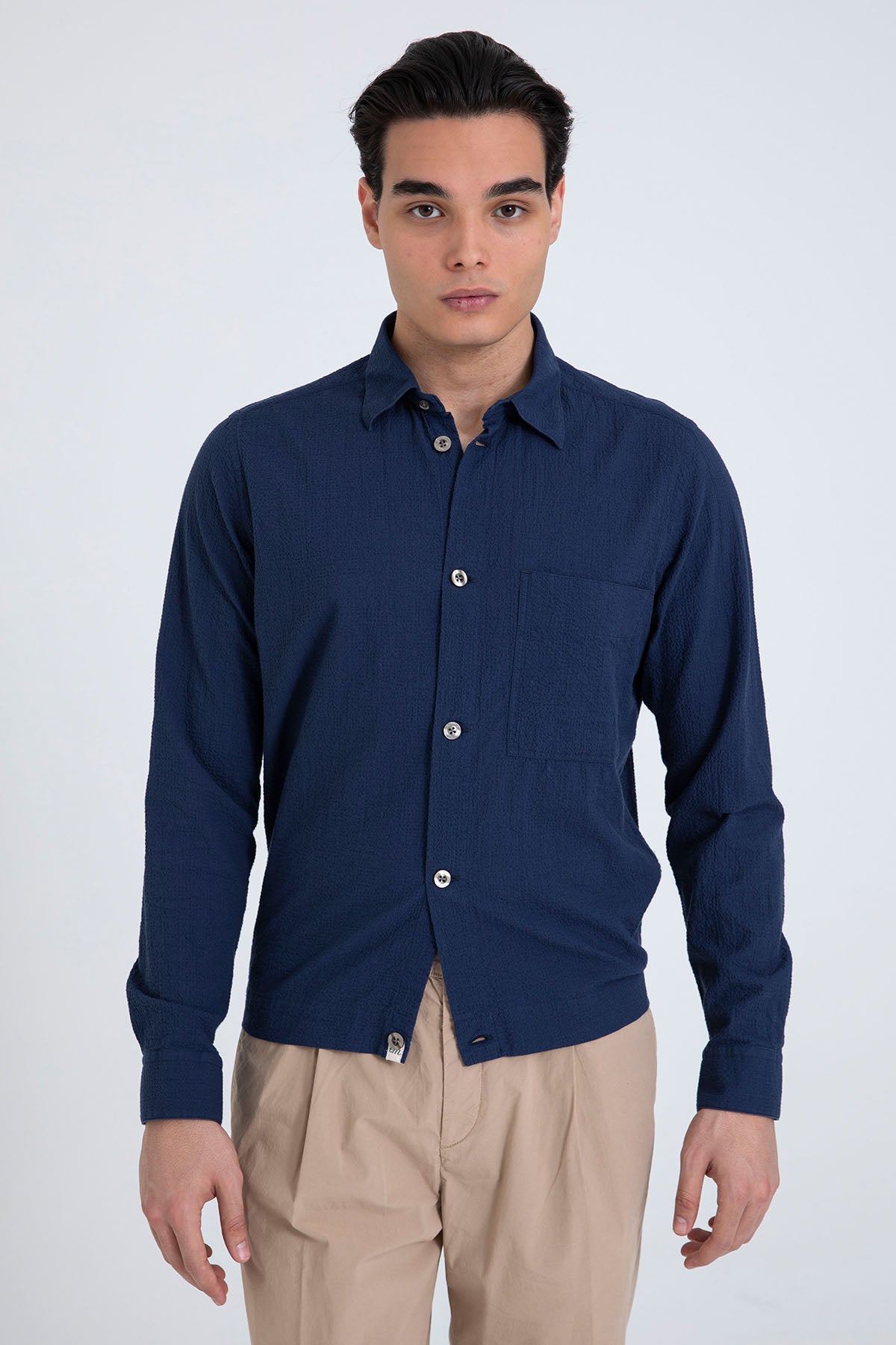 Tintoria Mattei Beli Lastikli Spor Cepli Streç Gömlek