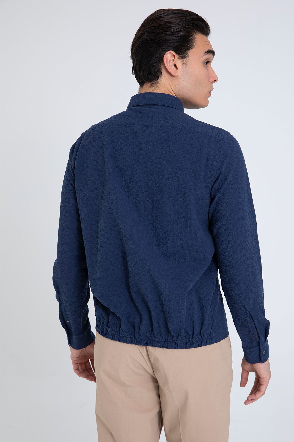 Tintoria Mattei Beli Lastikli Spor Cepli Streç Gömlek