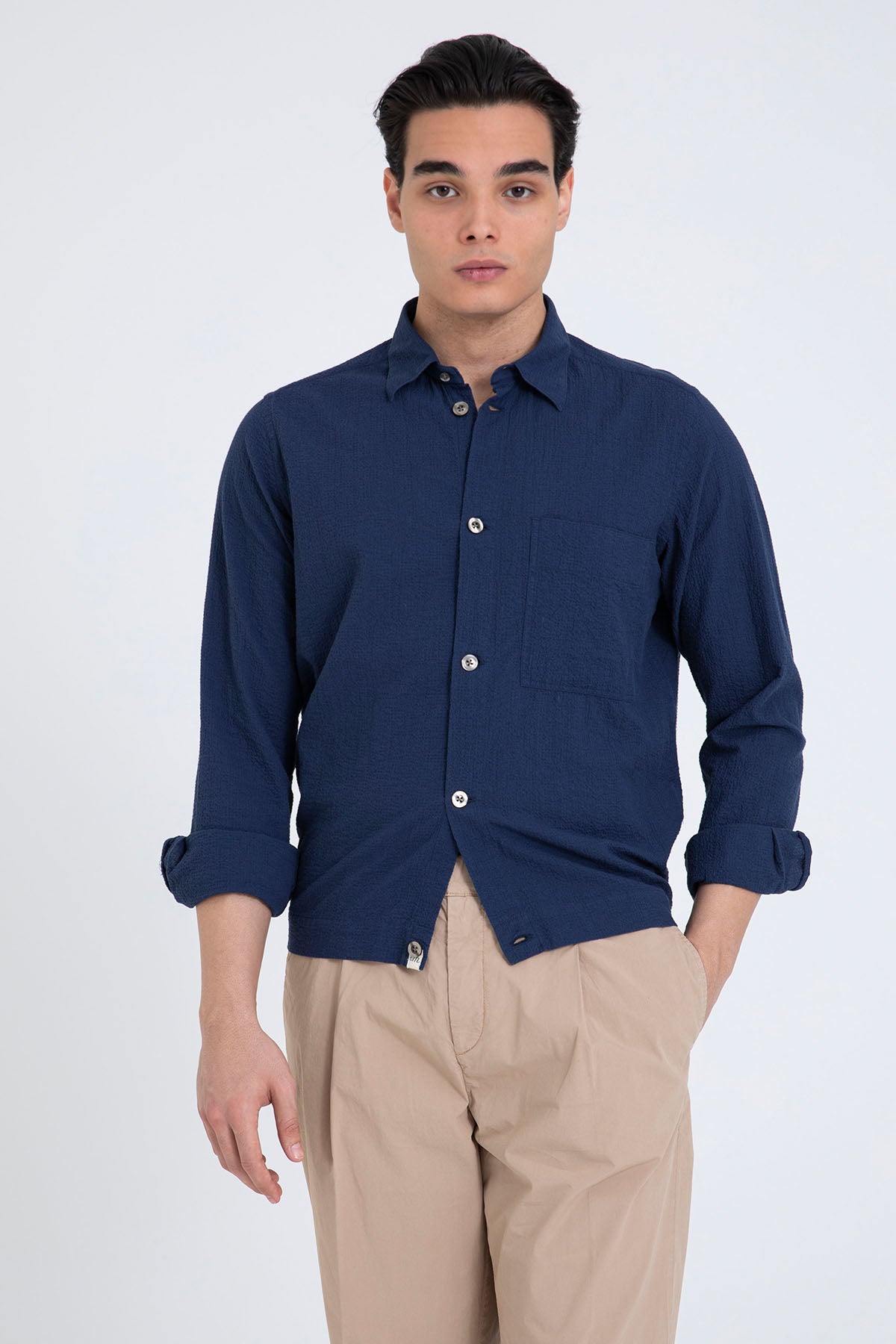 Tintoria Mattei Beli Lastikli Spor Cepli Streç Gömlek