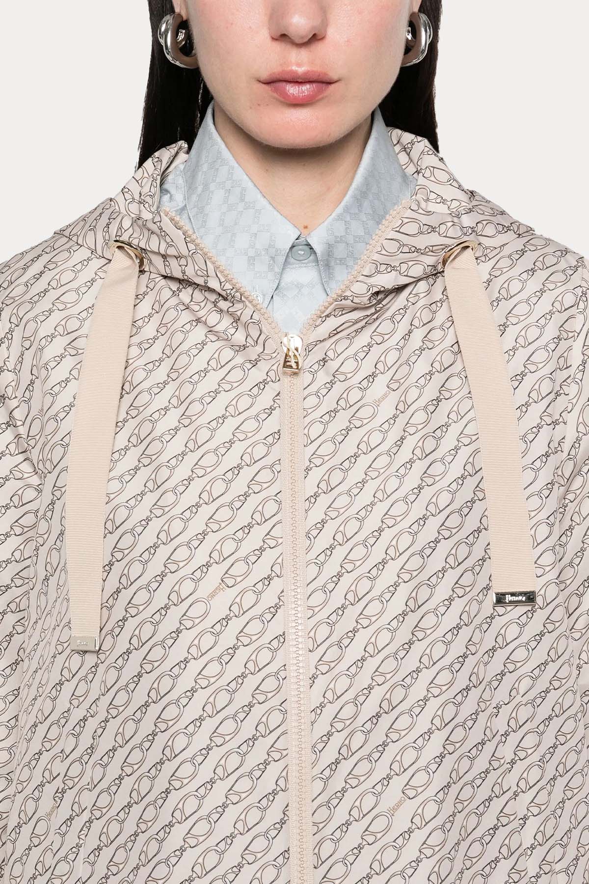 Herno Relaxed Fit Zincir Desenli Kapüşonlu Ceket-Ceket-Libas