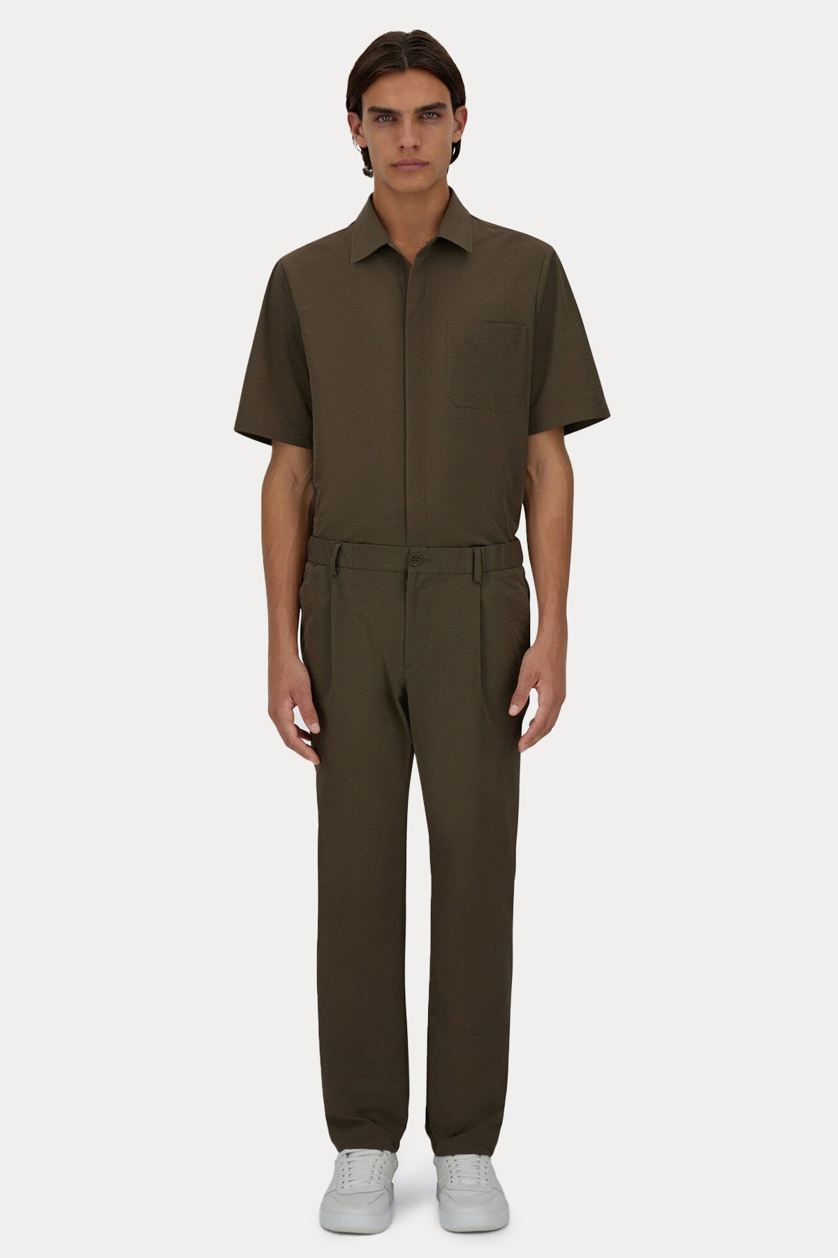 Herno Regular Fit Dokulu Kumaş Tek Pile Beli Lastikli Pantolon