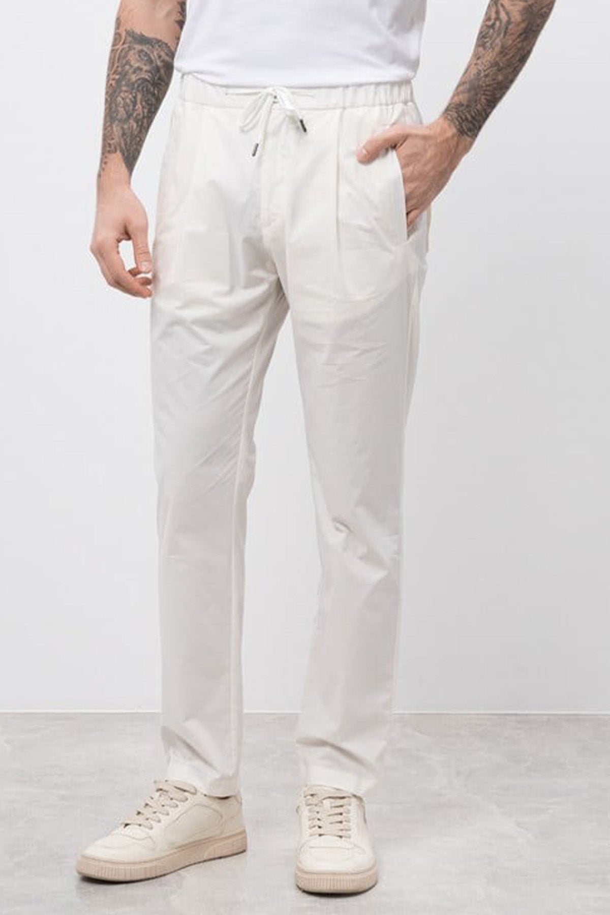 Herno Tek Pile Beli Lastikli Yandan Cepli Streç Pantolon