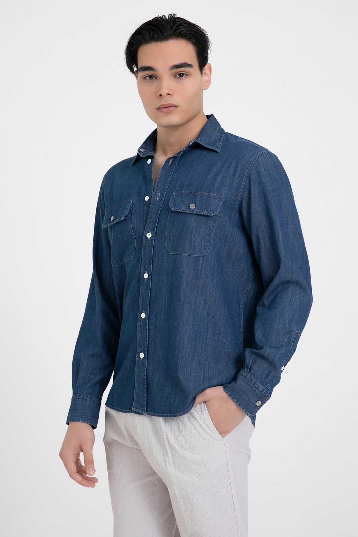 Herno Cep Detaylı Klasik Yaka Denim Gömlek-Gömlek-Libas