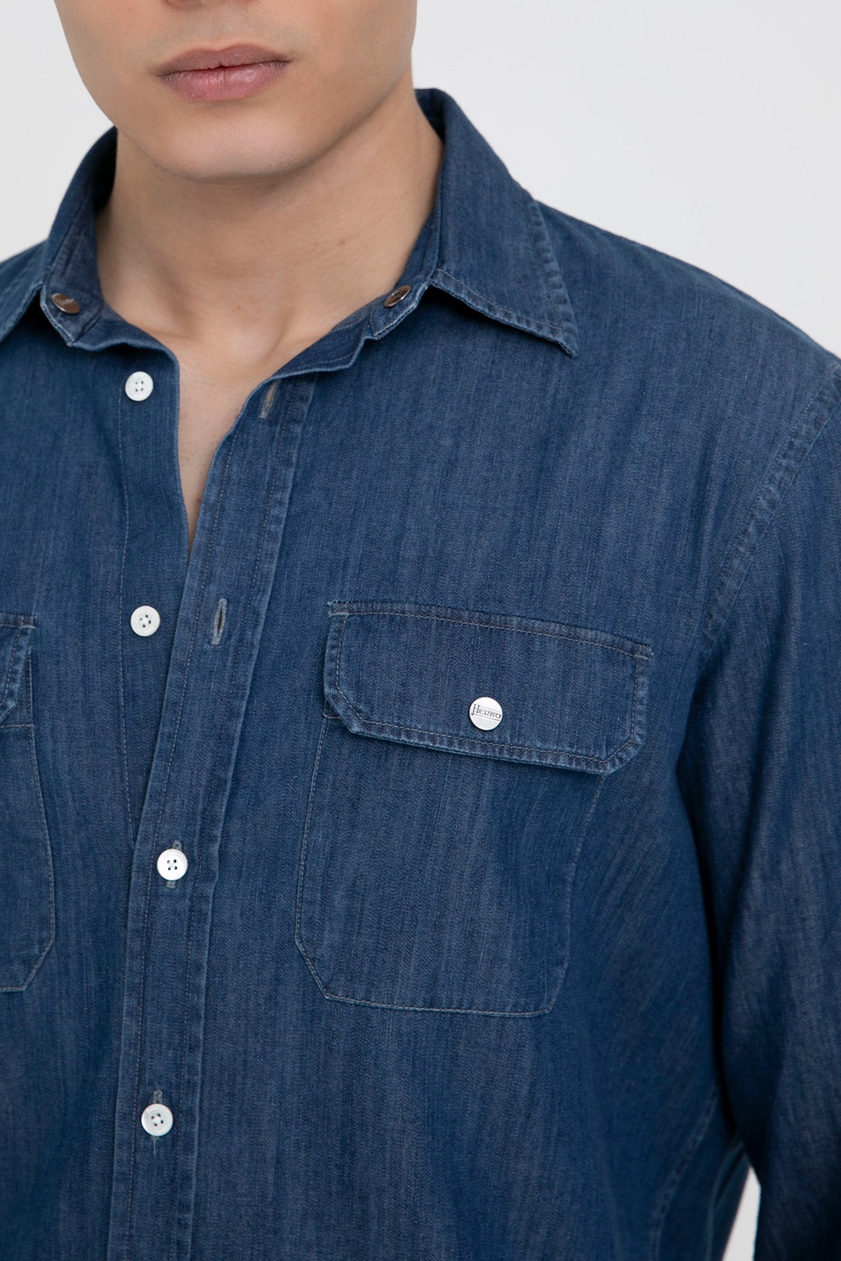 Herno Cep Detaylı Klasik Yaka Denim Gömlek-Gömlek-Libas