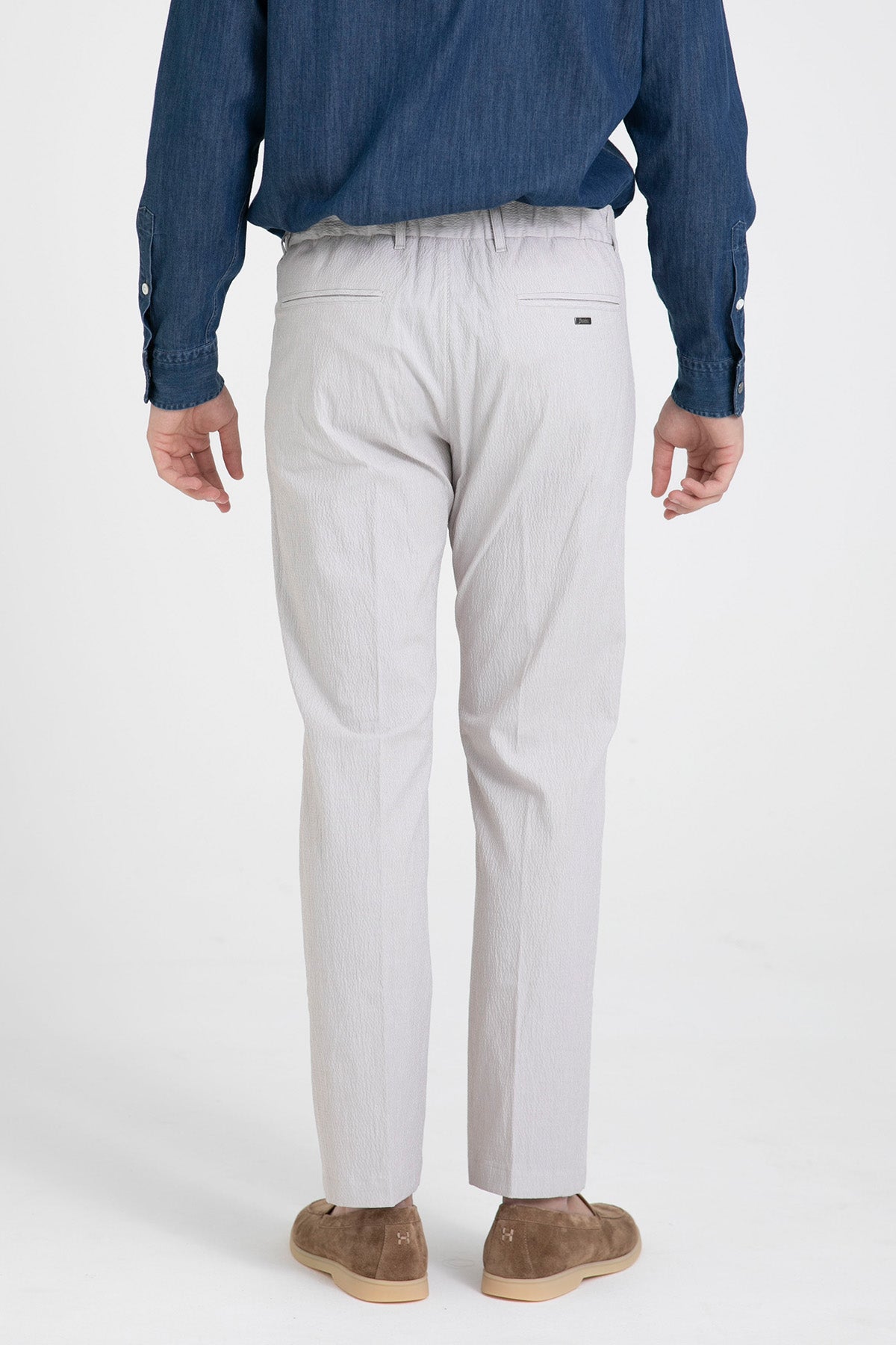 Herno Beli Lastikli Tek Pile Gofre Kumaş Yandan Cepli Pantolon