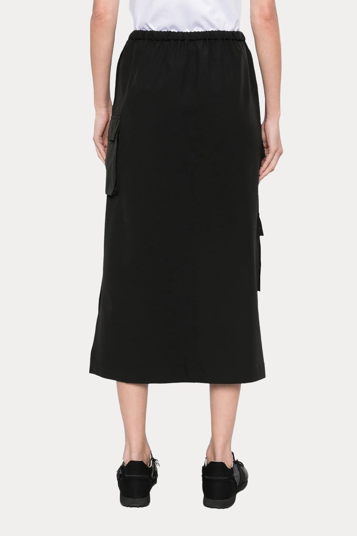 Herno Beli Lastikli Yandan Cepli Streç Midi Etek