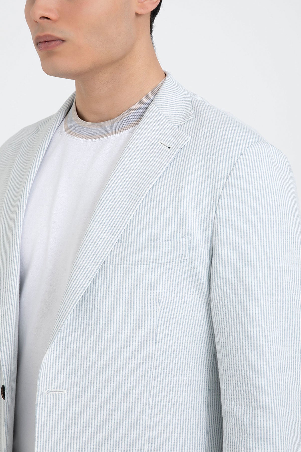 Fradi Çizgili Streç Keten Blazer Ceket