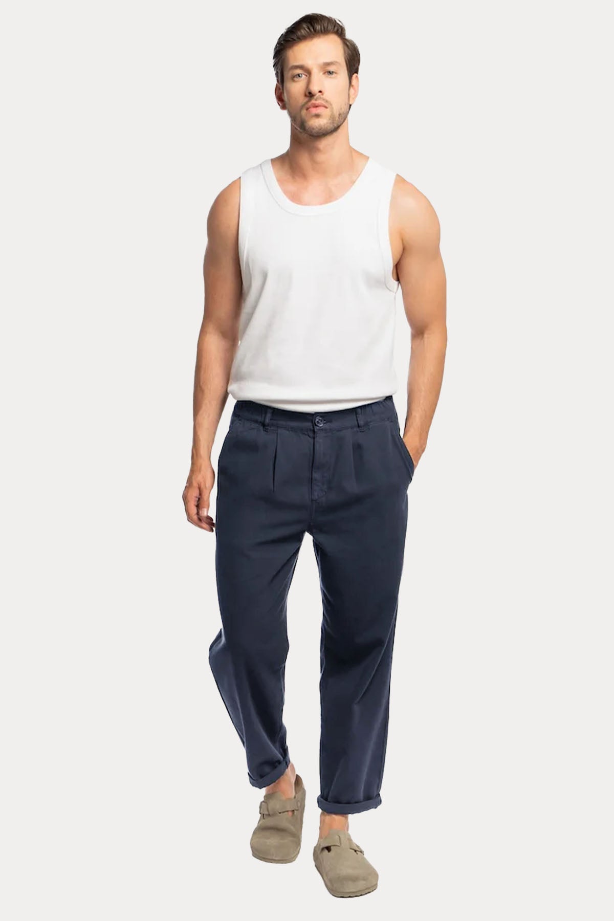 Goldgarn S1 Relaxed Fit Tek Pile Beli Lastikli Keten Pantolon